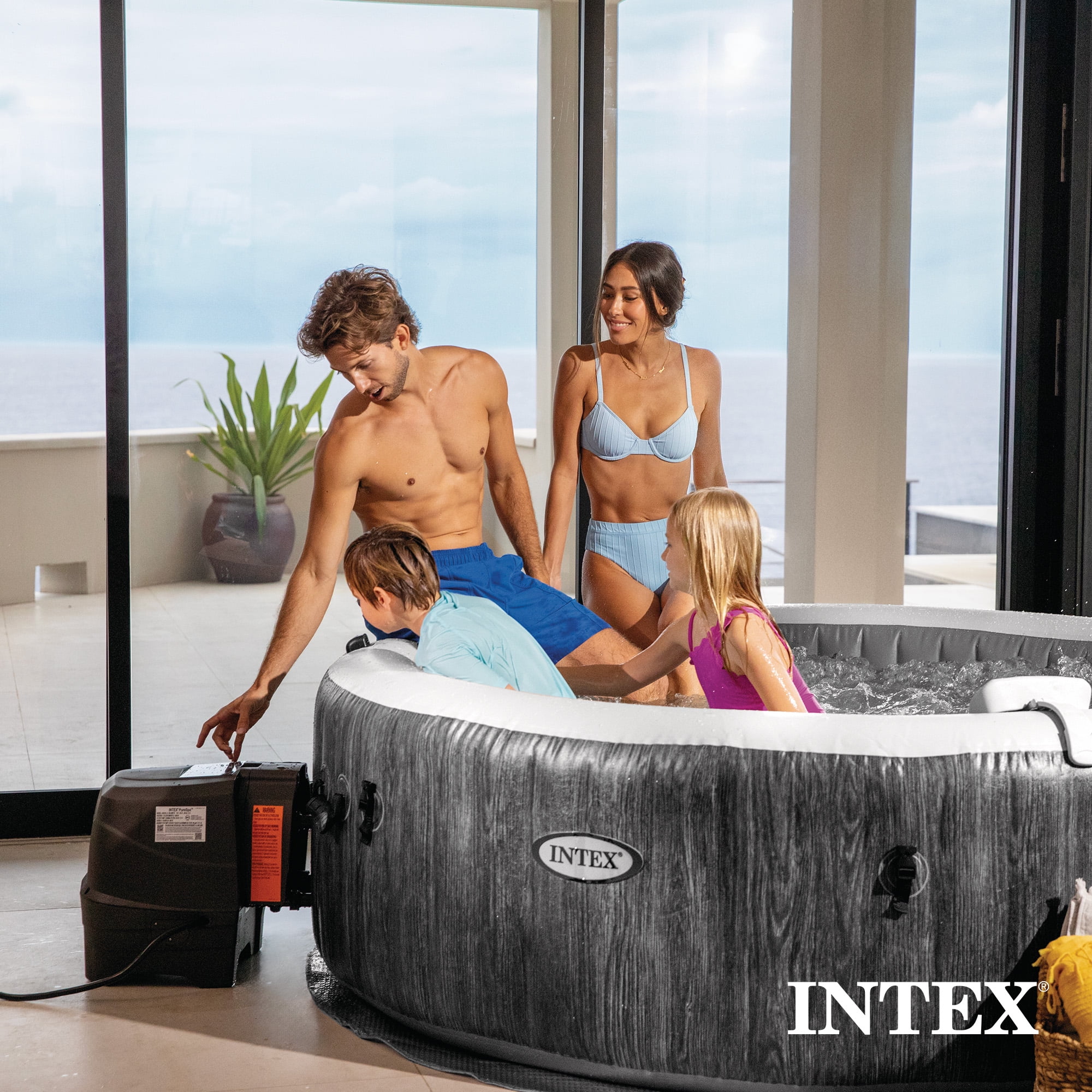 INTEX Purespa Plus Greywood Deluxe 4 Person Inflatable Spa W/ Jets