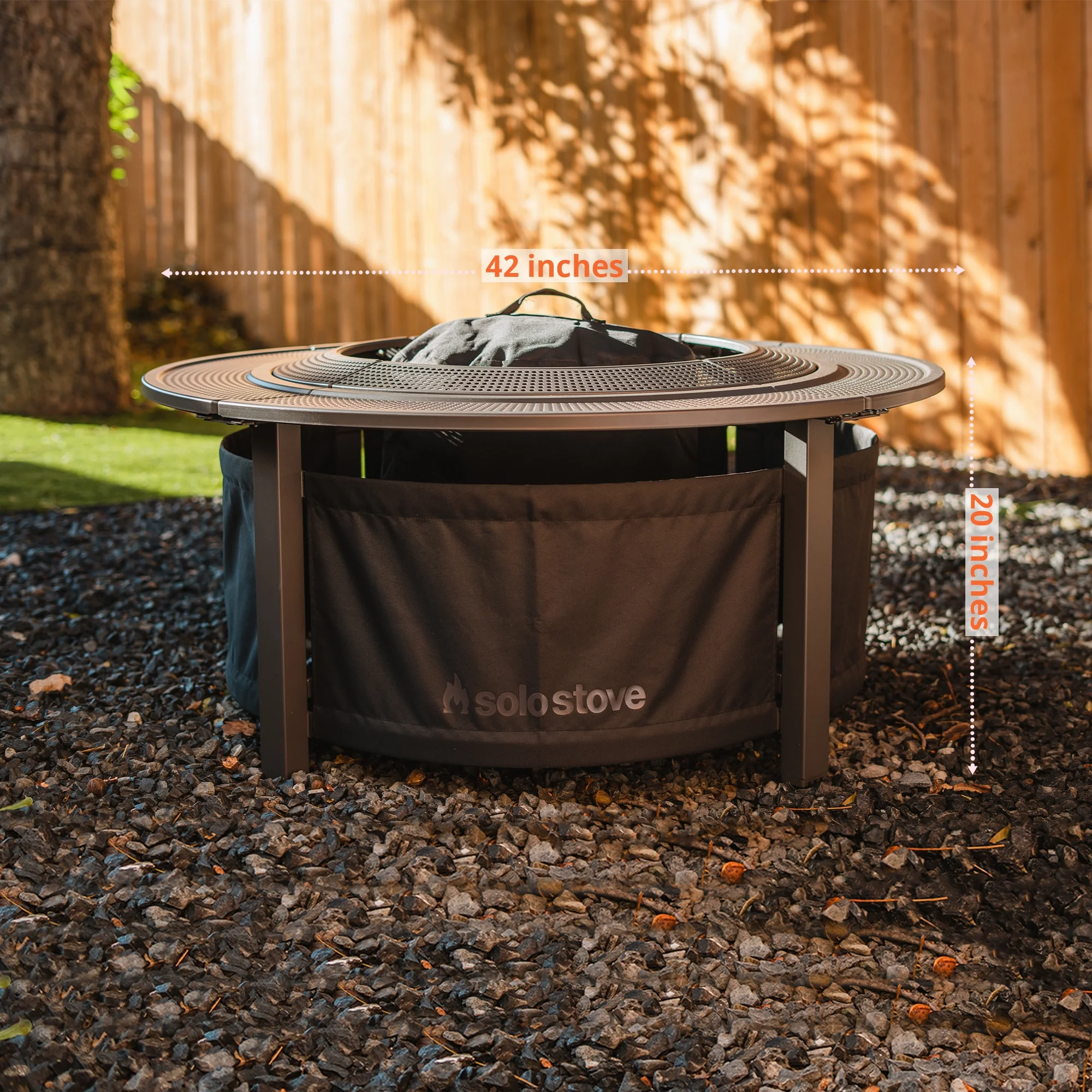 Fire Pit Surround Tabletop, Small | Elevation for Ranger and Bonfire Wood burning Outdoor Fire Pit, Powder-Coated Steel/ UV-Resistant Outdoor Fabric, Dimensions (HxDia): 20 x 42 in, Black(S) - Image 9