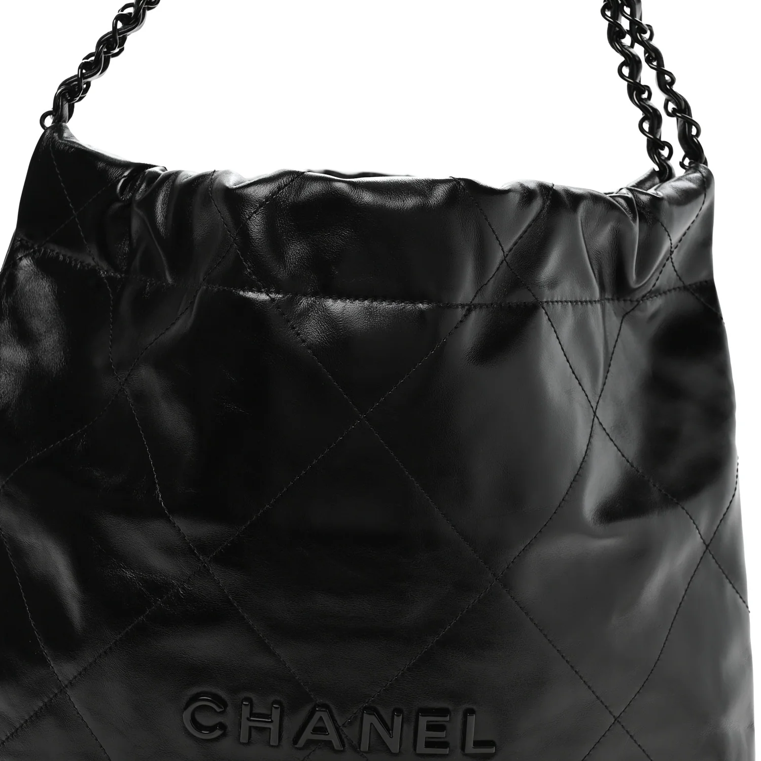 Shiny Calfskin Quilted Small Chanel 22 So Black