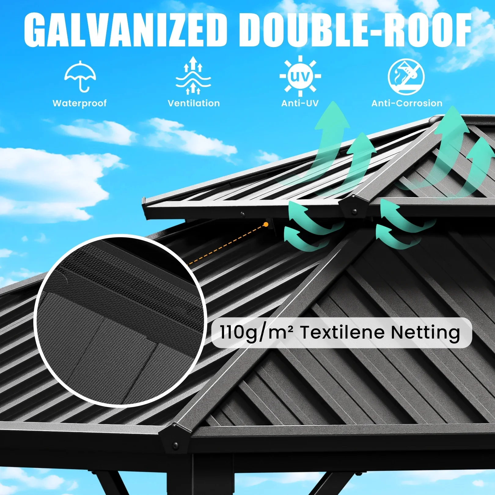 COBIZI 10x12 Hardtop Gazebo Aluminum Gazebos with Galvanized Steel Double Roof Metal Gazebo with Curtains and Netting Permanent Steel Gazebo for Backyard, Garden and Patio, Brown