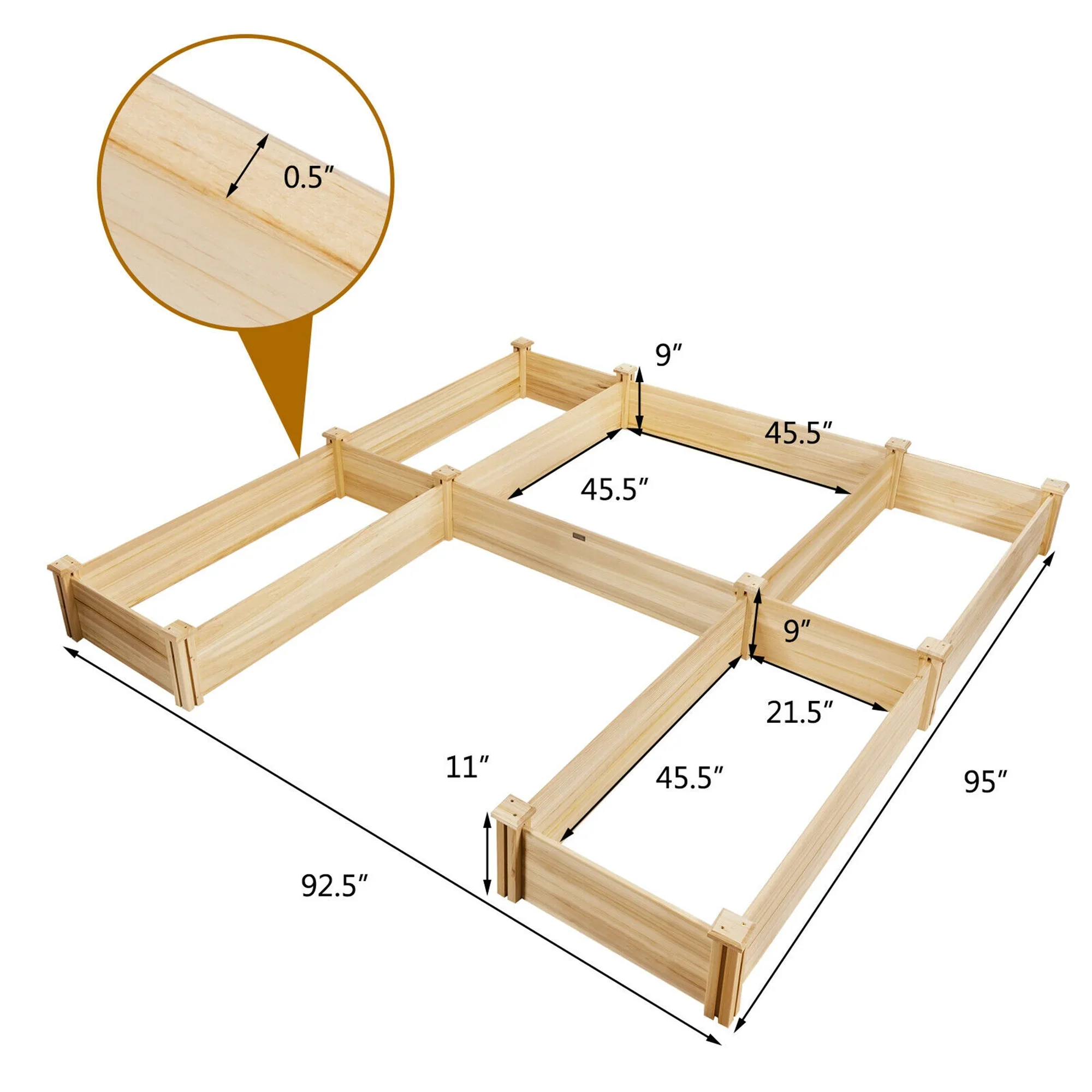 Gymax Raised Garden Bed 92.5x95x11in Wooden Garden Box Planter Container U-Shaped Bed