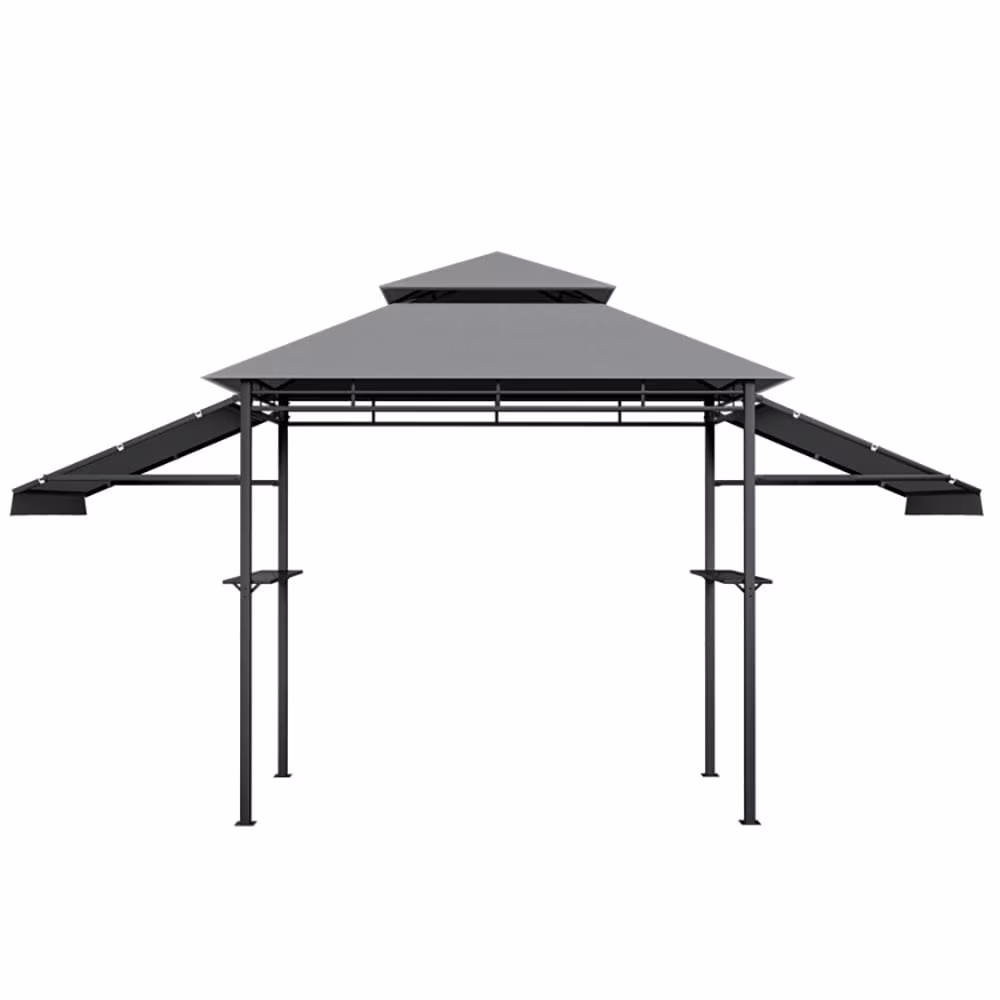 GVN 13.5 x 4 Feet Patio BBQ Grill Canopy Canopy with Dual Side Awnings-Gray, Outdoor Patio Canopy with Hardtop Roof for Garden, Backyard and Deck