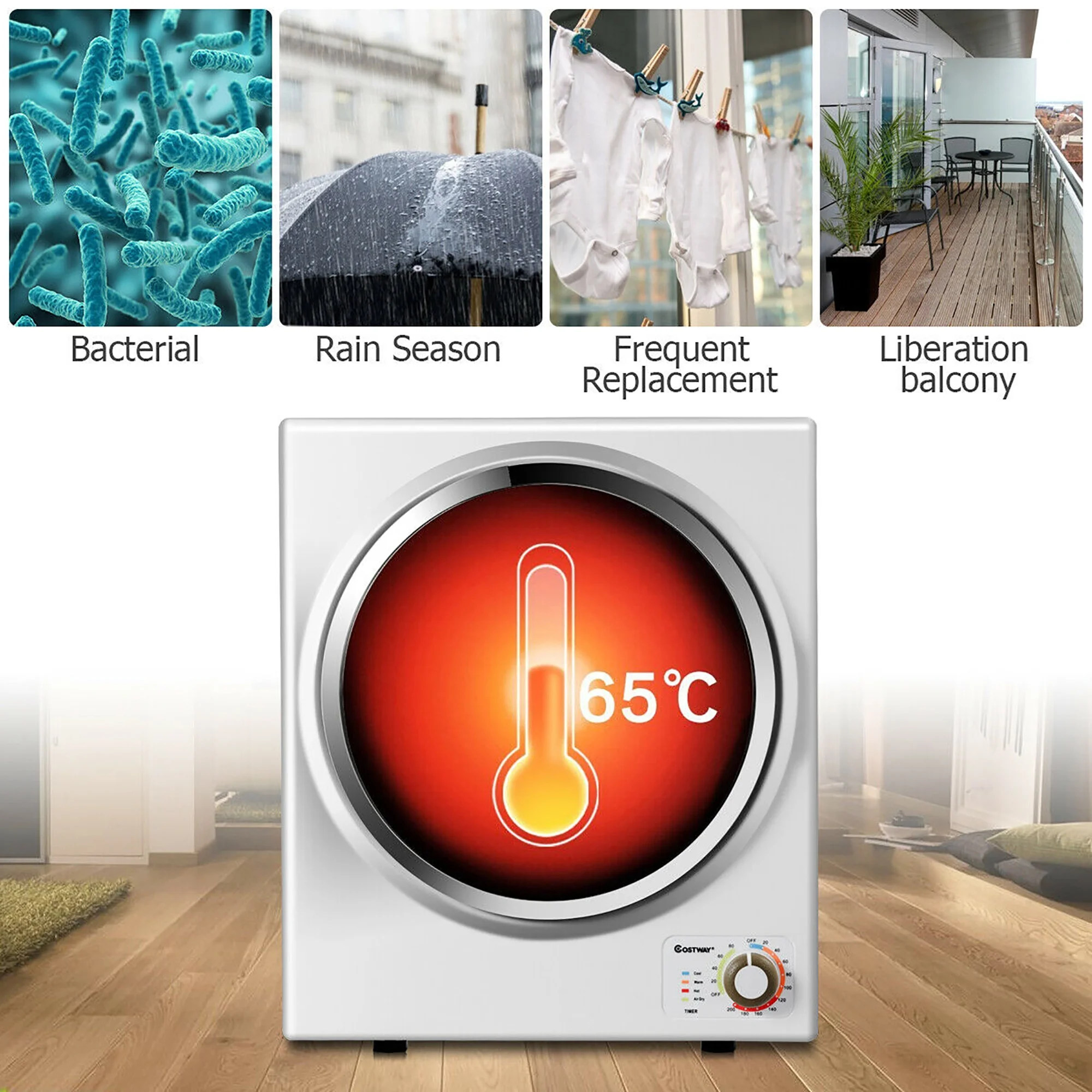 Electric Tumble Compact Cloth Dryer Stainless Steel Wall Mounted 1.5 cu.ft.(White) - Image 8