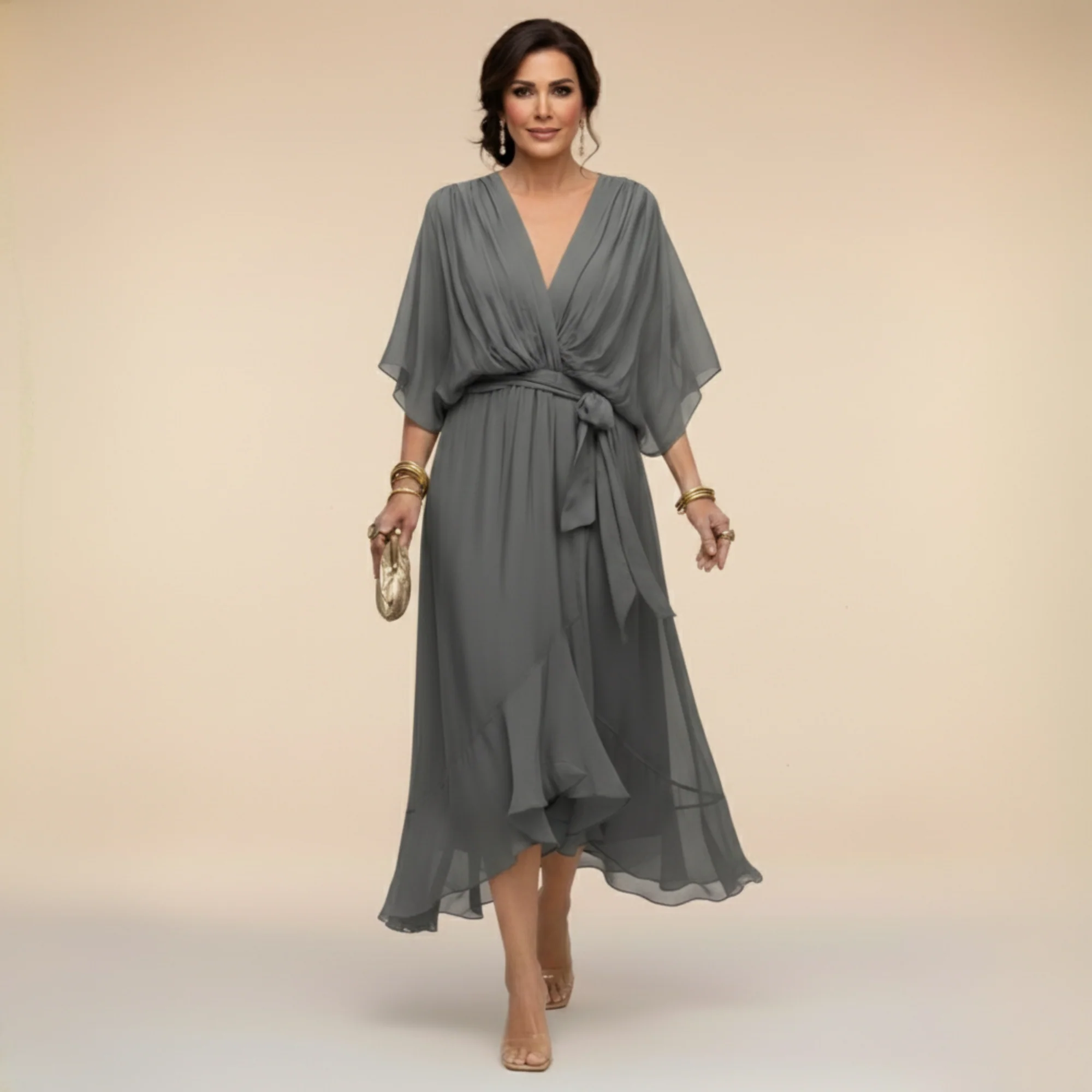 MARTA™ | ROBE EN CHIFFON AVEC DÉCOLLETÉ EN V