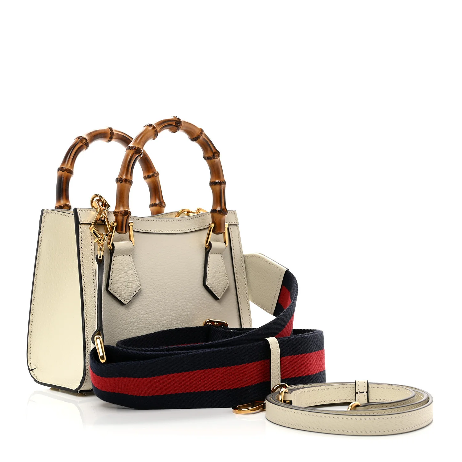 Textured Calfskin Web Mini Diana Tote Bag Mystic White