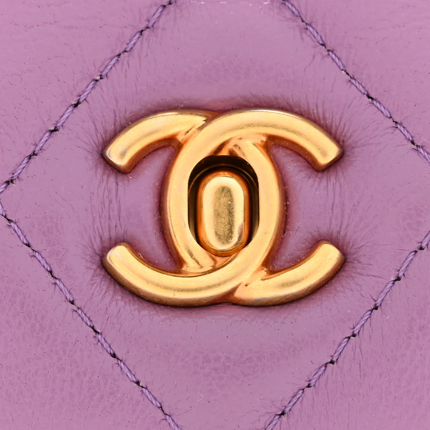 Shiny Lambskin Quilted Extra Mini Flap Purple