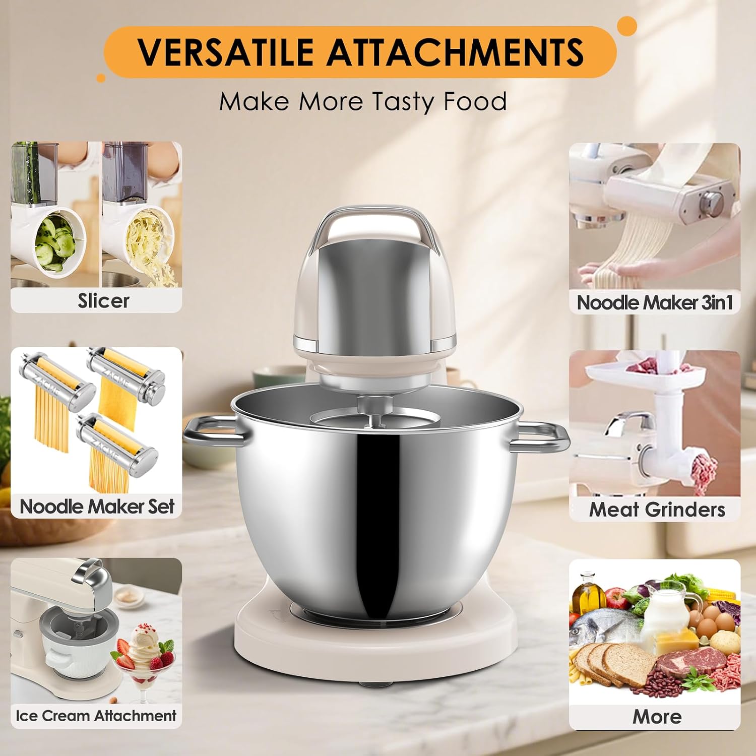 8.4QT Commercial Stand Mixer 800W with Aluminum Die Casting Meets the Standard of NSF/ANSI 8-2023, Electric Kitchen Stand Mixer with Stainless Steel 8L Bowl, Dough Hook, Whisk and Beater