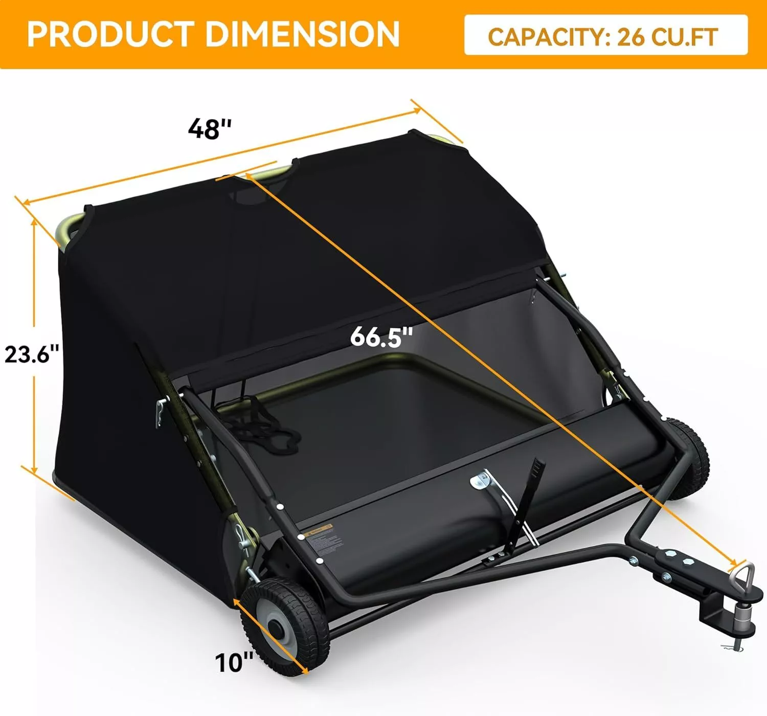 42 in Tow Behind Lawn Sweeper Leaf Collector for Garden Grass Lawn 12 Cu ft Capacity Tractor assembly(42") - Image 7