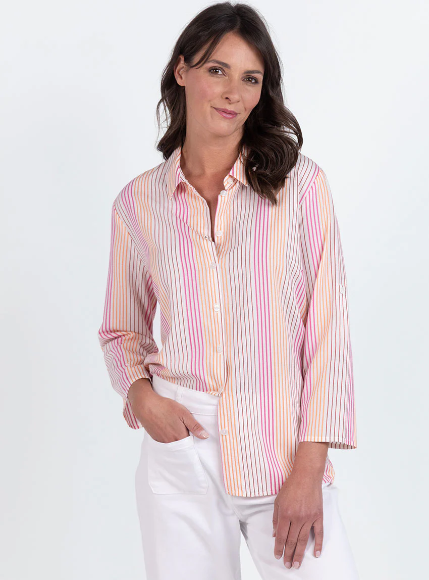 Chemisier femme rayé rose en viscose & coton