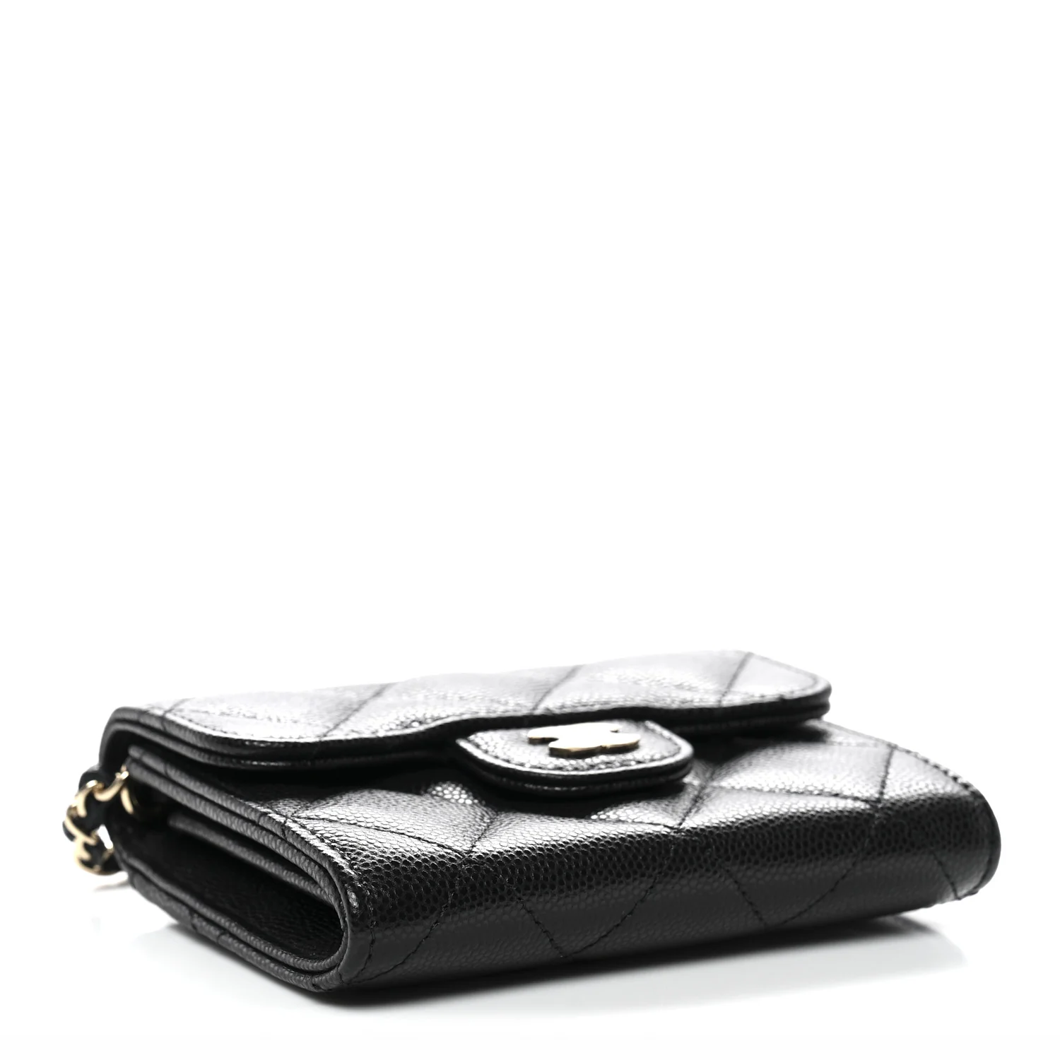 Caviar Quilted Flap Card Holder On Chain Black