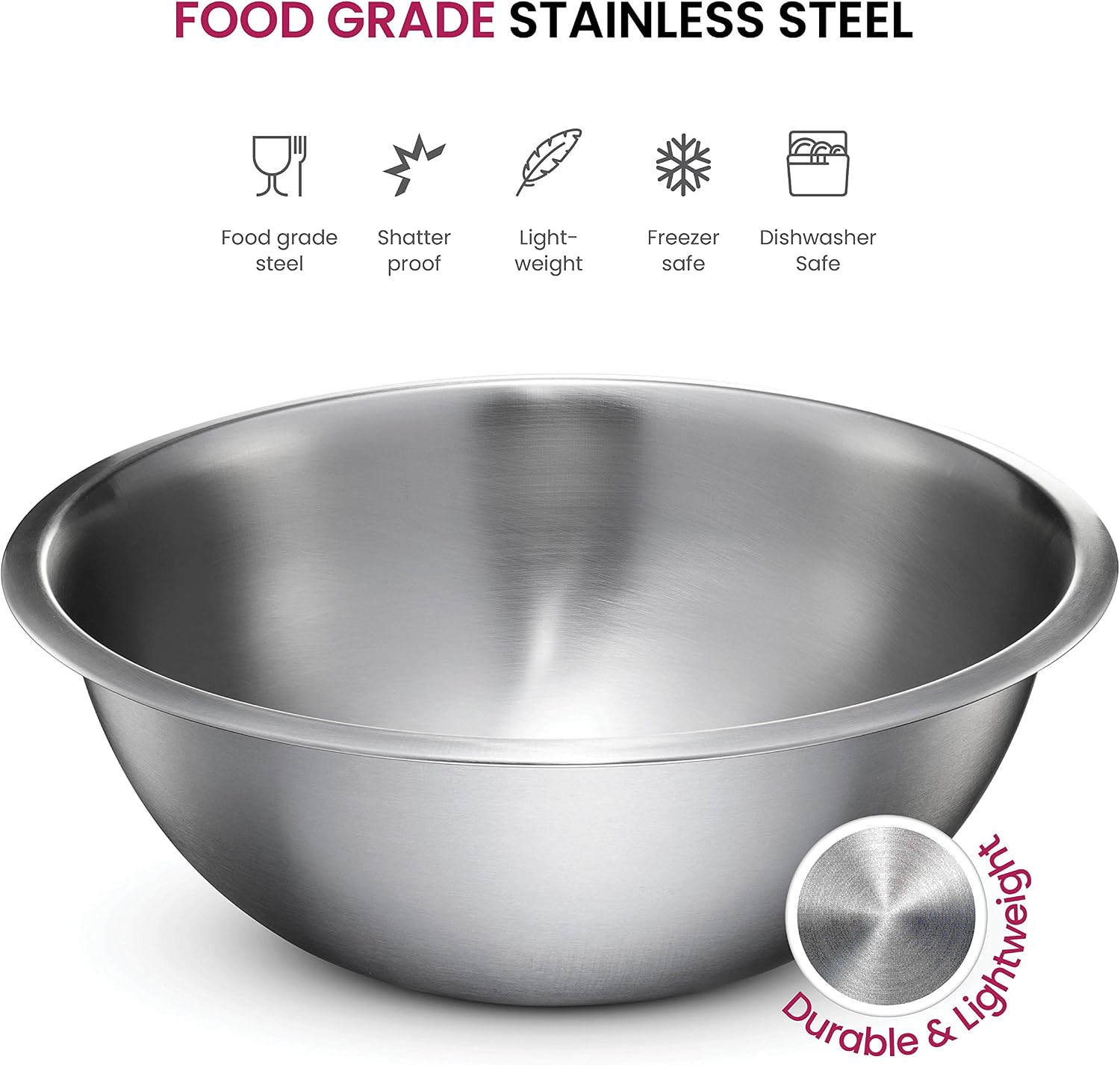 FineDine Stainless Steel Mixing Bowls Set, 6-Piece Metal Bowls