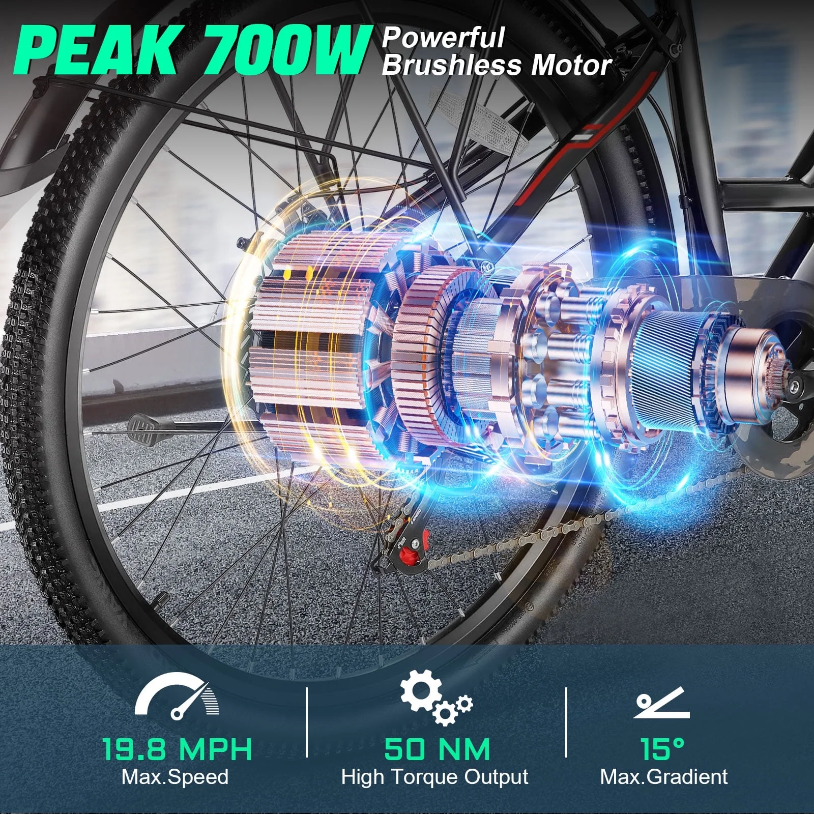 26" Electric Bike for Adults, 500W Electric Cruiser Bike, 48V/7.8Ah Removable Battery, 7 Speed, City Commuting E-bike, UL2849(Red) - Image 2