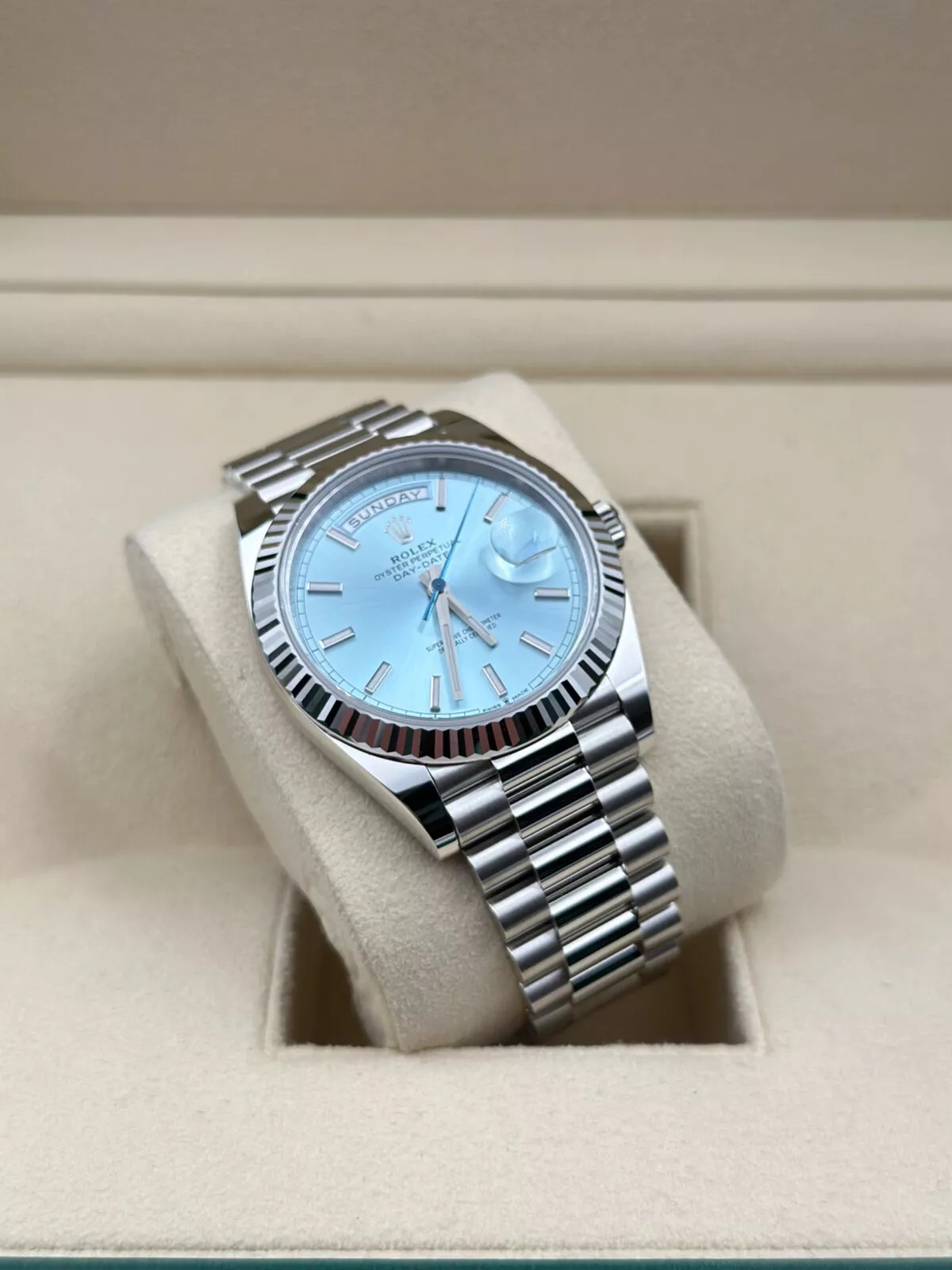 【Super Clone】RLX  Day-Date President 40mm Platinum Ice Blue Index Dial - 228236