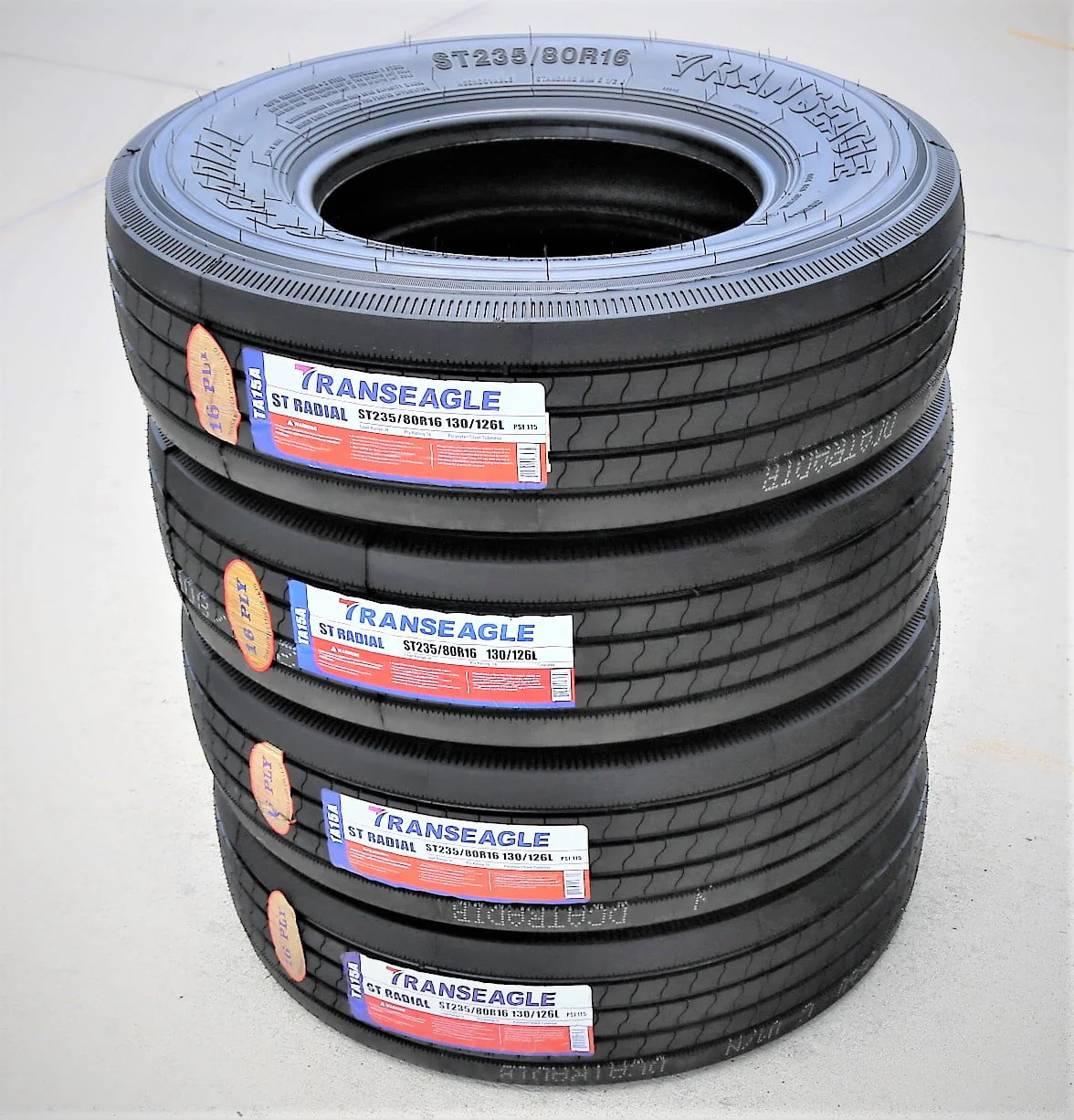 Set of 4 (FOUR) Transeagle All Steel ST Radial ST 235/80R16 Load H (16 Ply) Trailer Tires