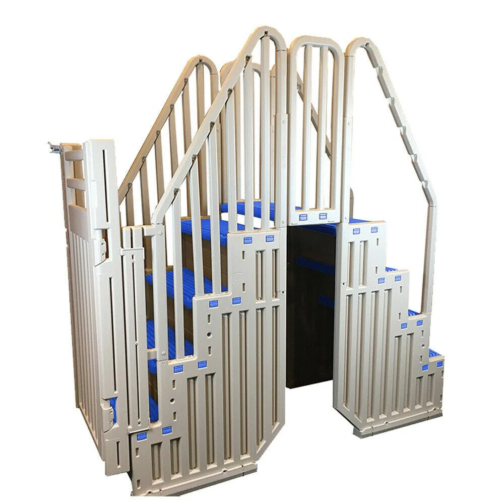 Confer Plastics Above Ground Pool System. Warm Gray. with Blue Steps & Closure