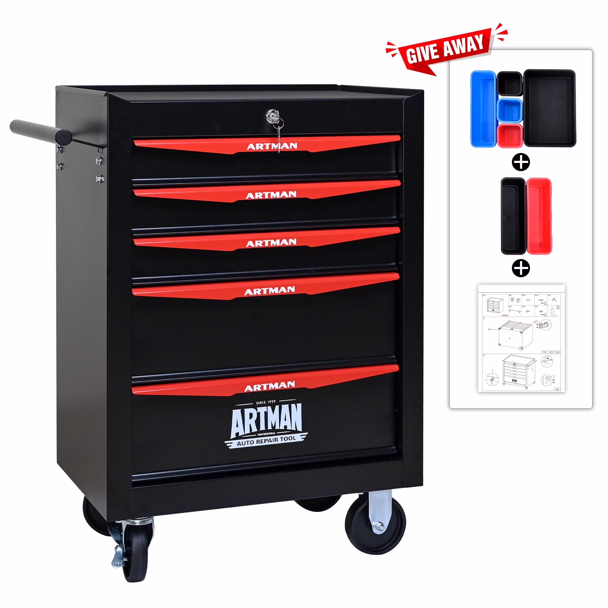 ARTMAN  20 5-Drawer Rolling Metal Tool Chest Cabinet,Steel Tool Storage Box Organizer for Garage Workshop Warehouse