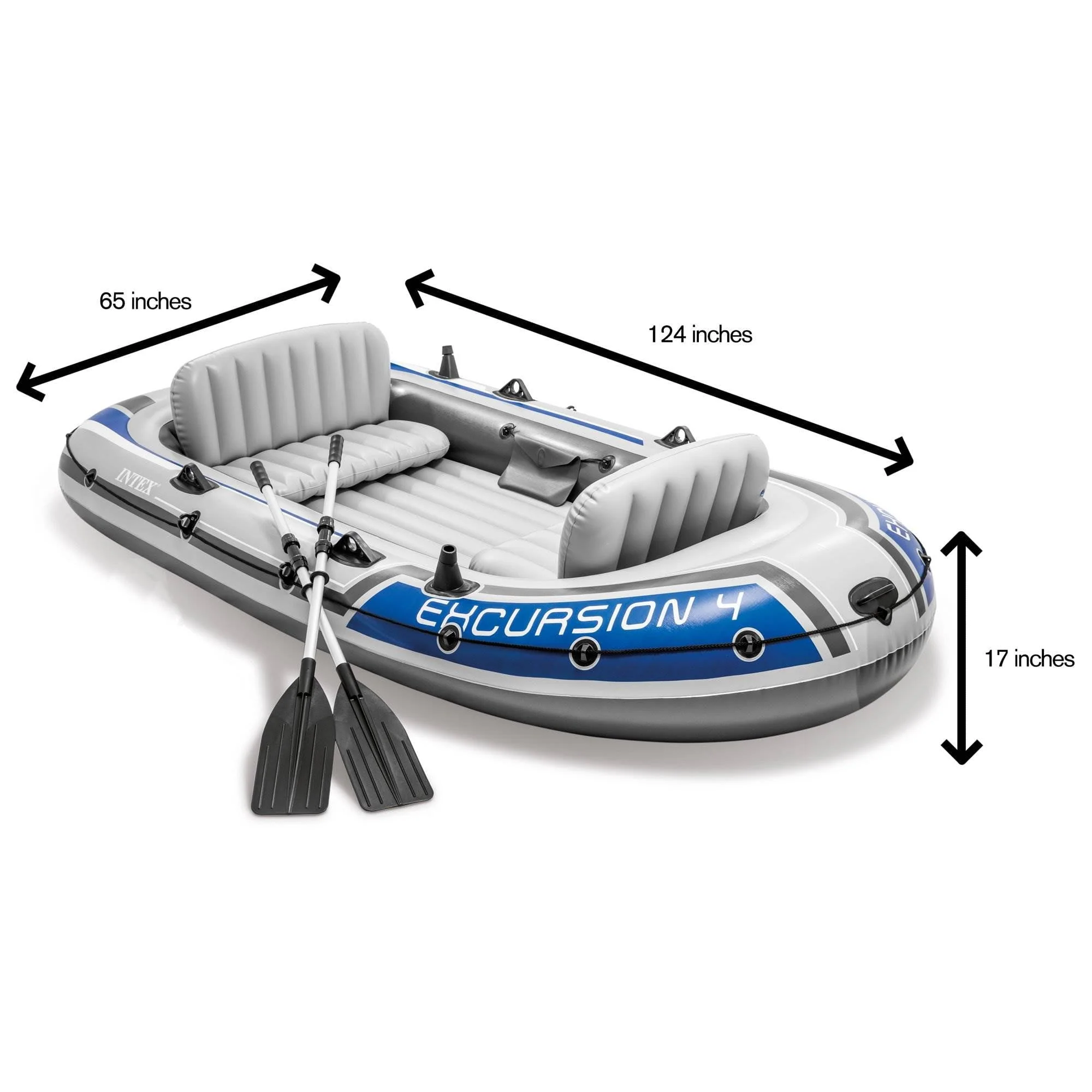 Intex Excursion 4 Inflatable Raft Set w/ 2 Transom Mount 8 Speed Trolling Motors Image 3