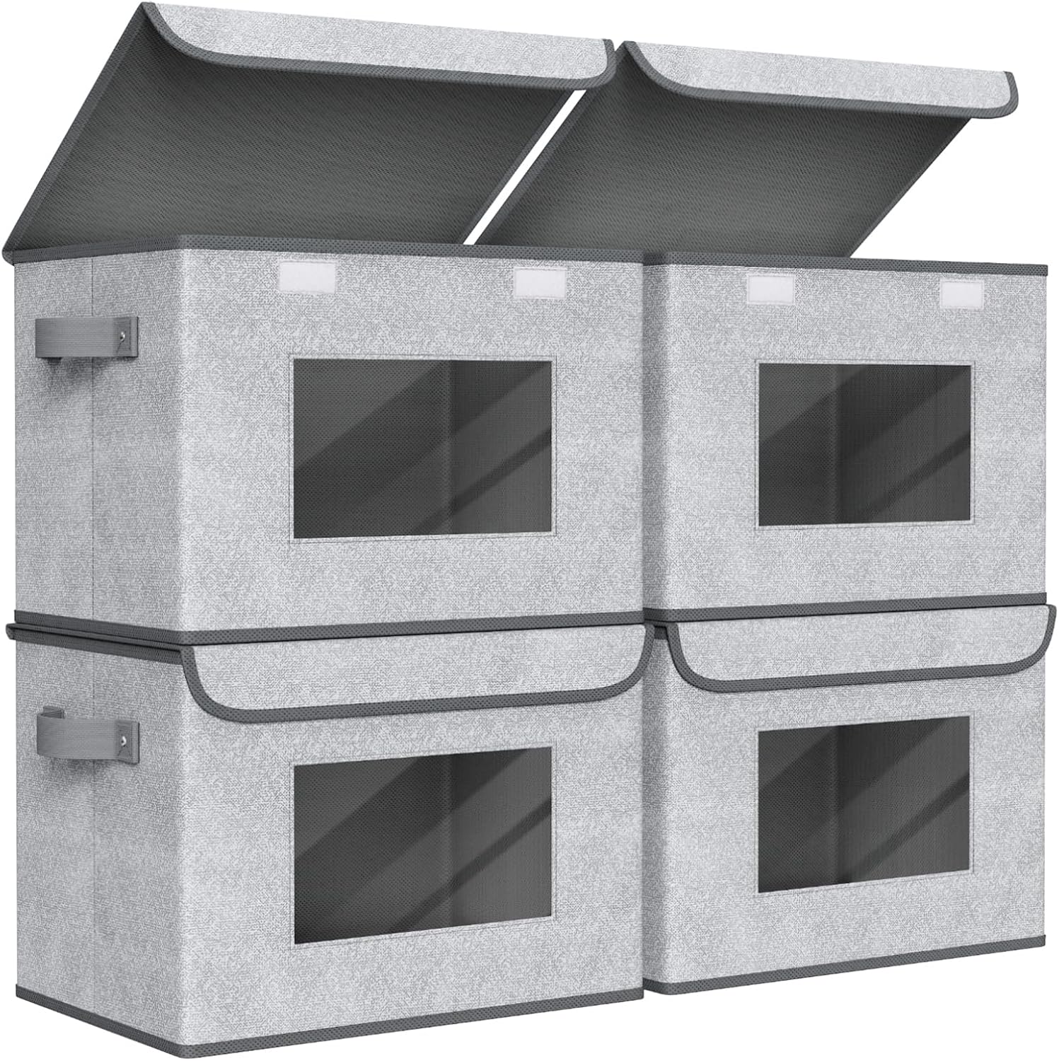 Univivi Fabric Closet Storage Bins with Lids for Shelves 4 Pack, Gray