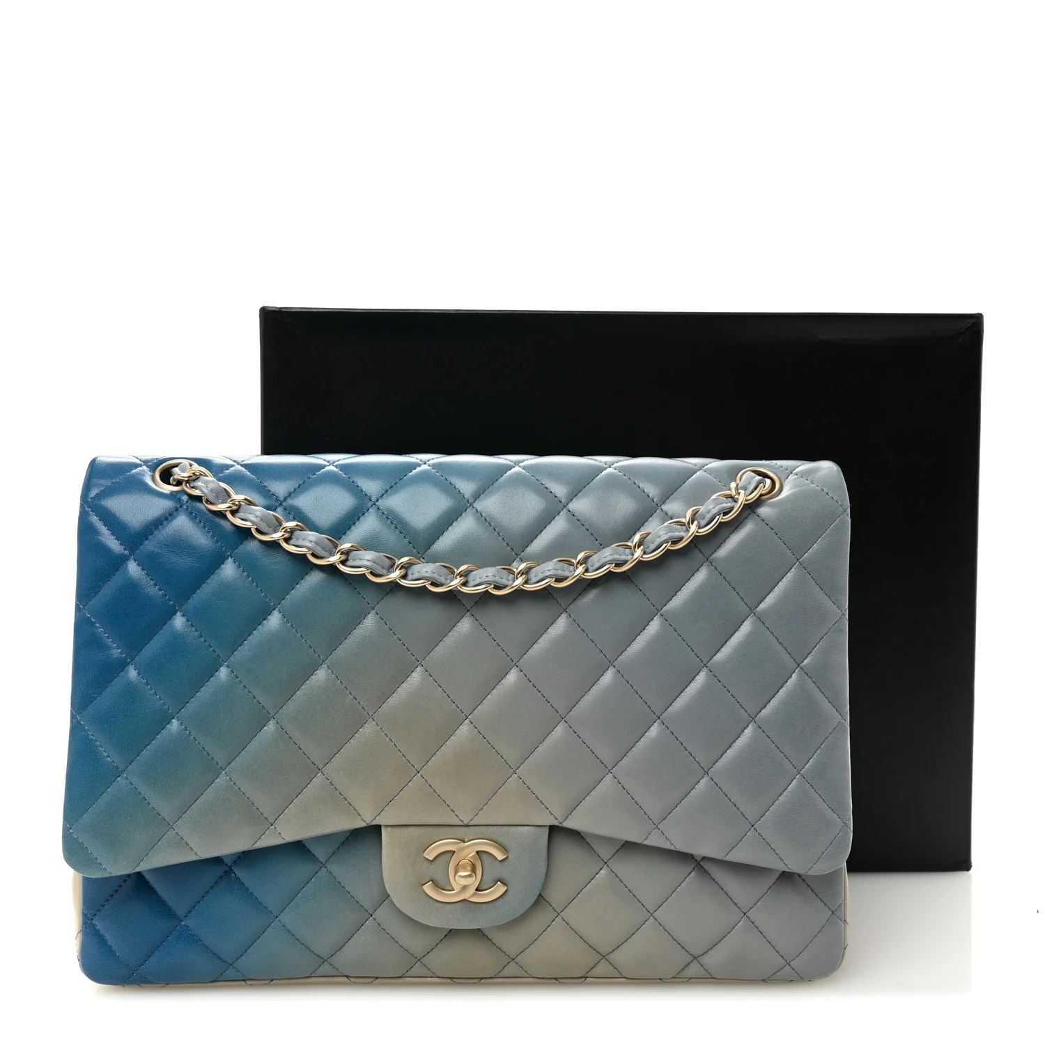 Lambskin Degrade Quilted Maxi Single Flap Light Blue