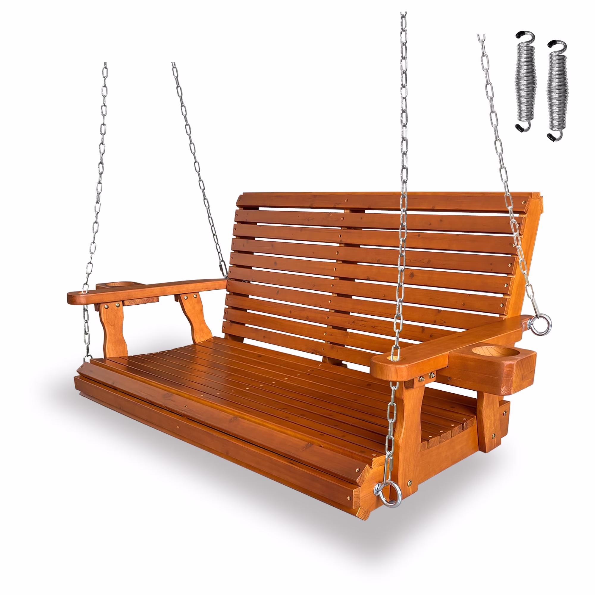 5 Ft Outdoor Wooden Porch Swing with Cupholders, Heavy Duty 880 LBS For 3 Person,All-Weather resistant, White(White/3-Person) - Image 10