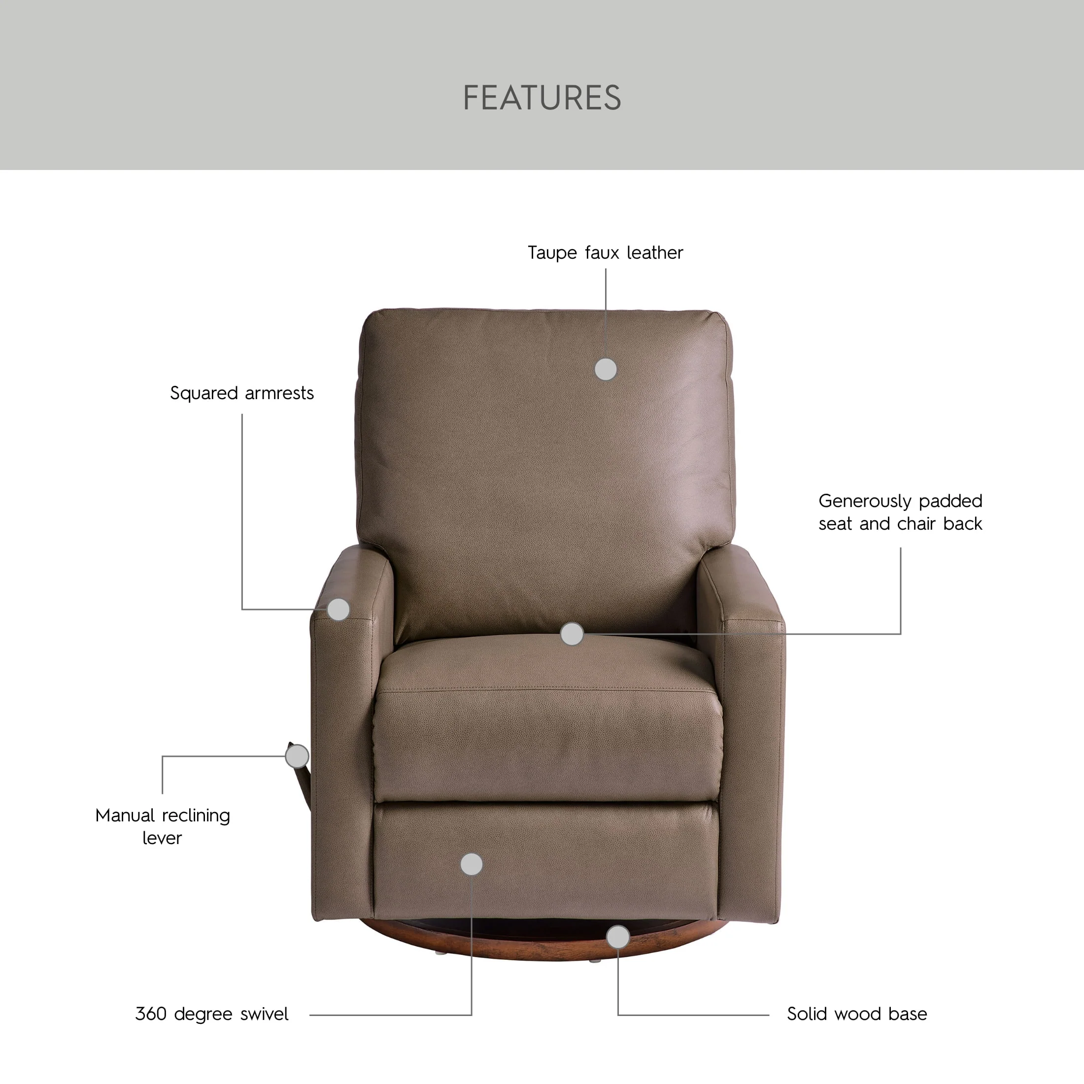 Better Homes & Gardens Modern Farmhouse Glider Recliner, Taupe Faux Leather