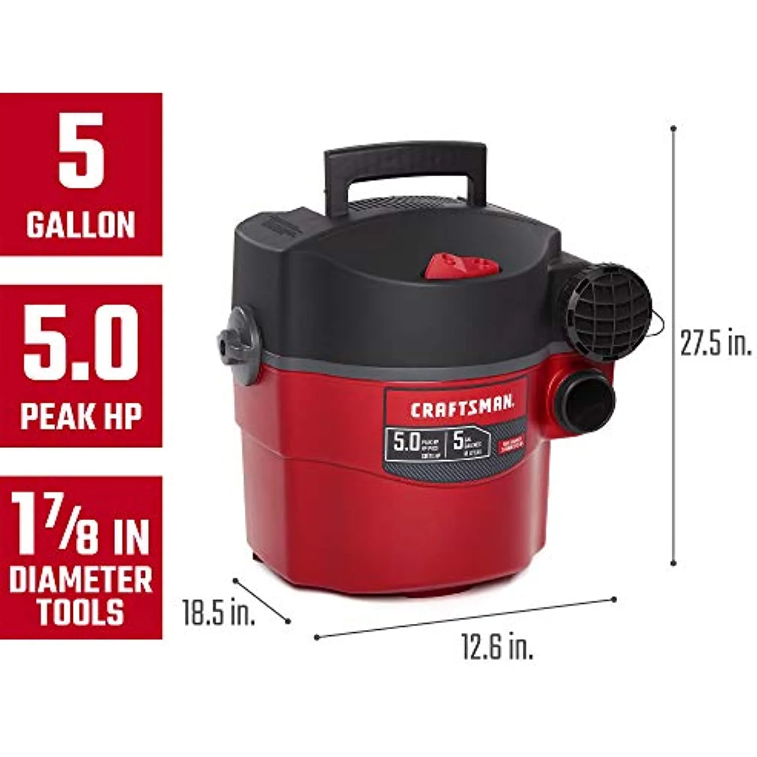 Craftsman 5 Gal. Corded Wet/Dry Vacuum 5 Hp 5 Amps 120 Volts Red 25 lb. 1 Pc