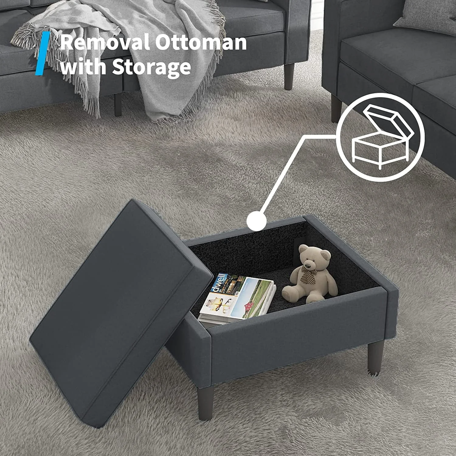 Convertible Sectional Sofa Couch, L Shaped Couch with Storage Ottoman, Couches for Living Room, Living Room Furniture Suitable for Small Space Apartment/Upstairs Loft/Living Room (Dark Gray)(Beige) Image 9