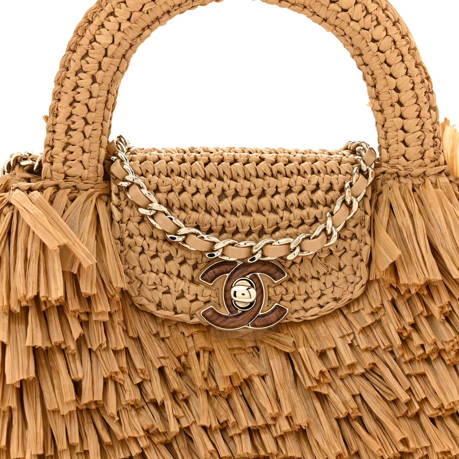 Raffia Fringe Nano Kelly Shopper Dark Beige