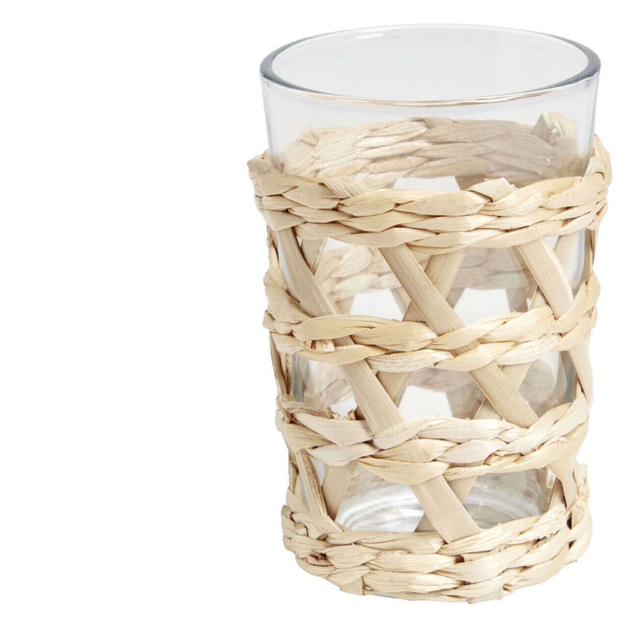 Verre haut transparent avec raphia Ø8xH12,5cm