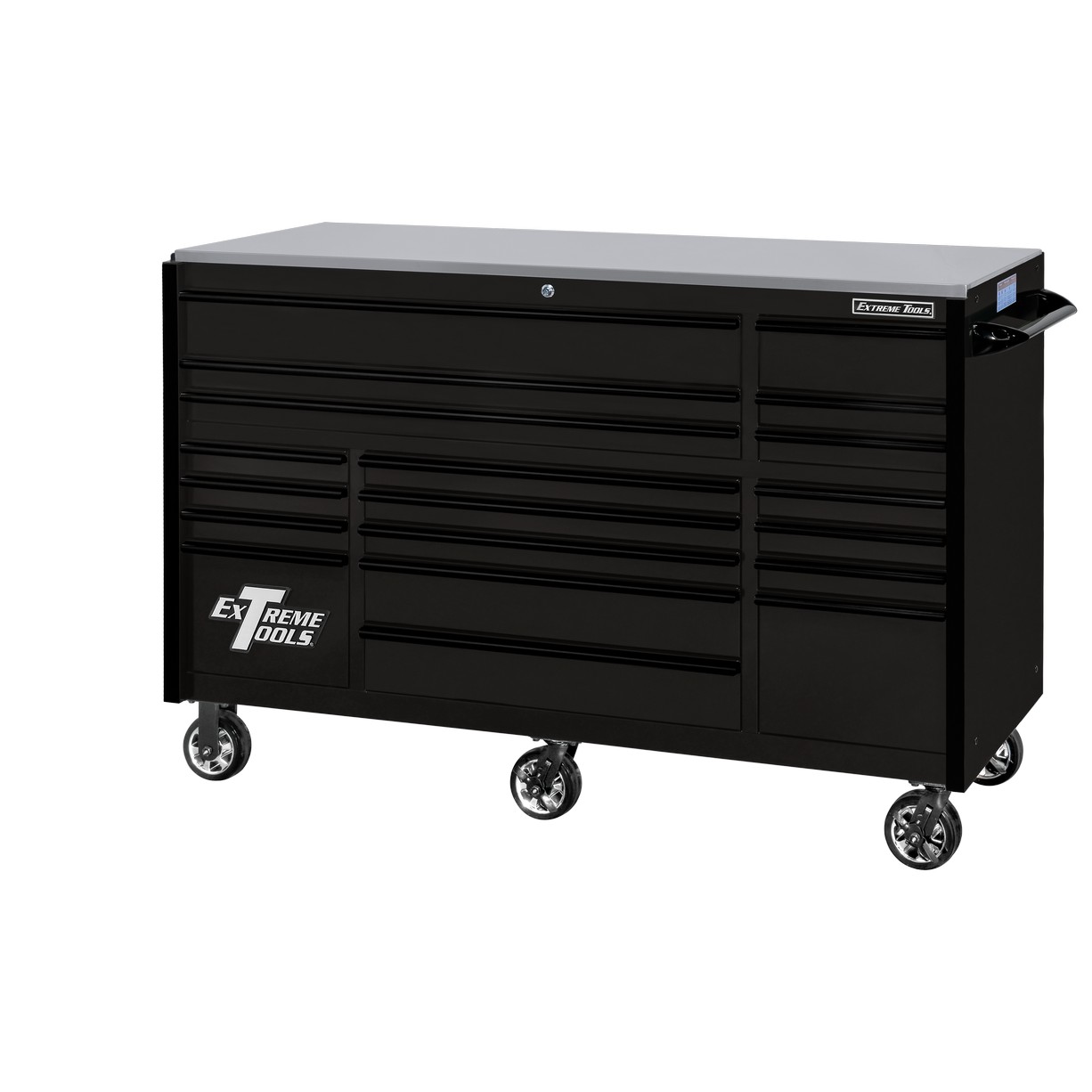 Servante d'atelier à roulettes Extreme Tools 72″ x 30″, 19 tiroirs avec glissières de 113 kg (250 lb), série RX 250