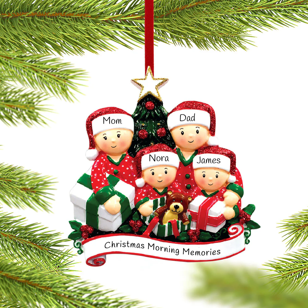 Opening Presents Family Personalized Ornament - 3, 4, 5, 6 Family Members