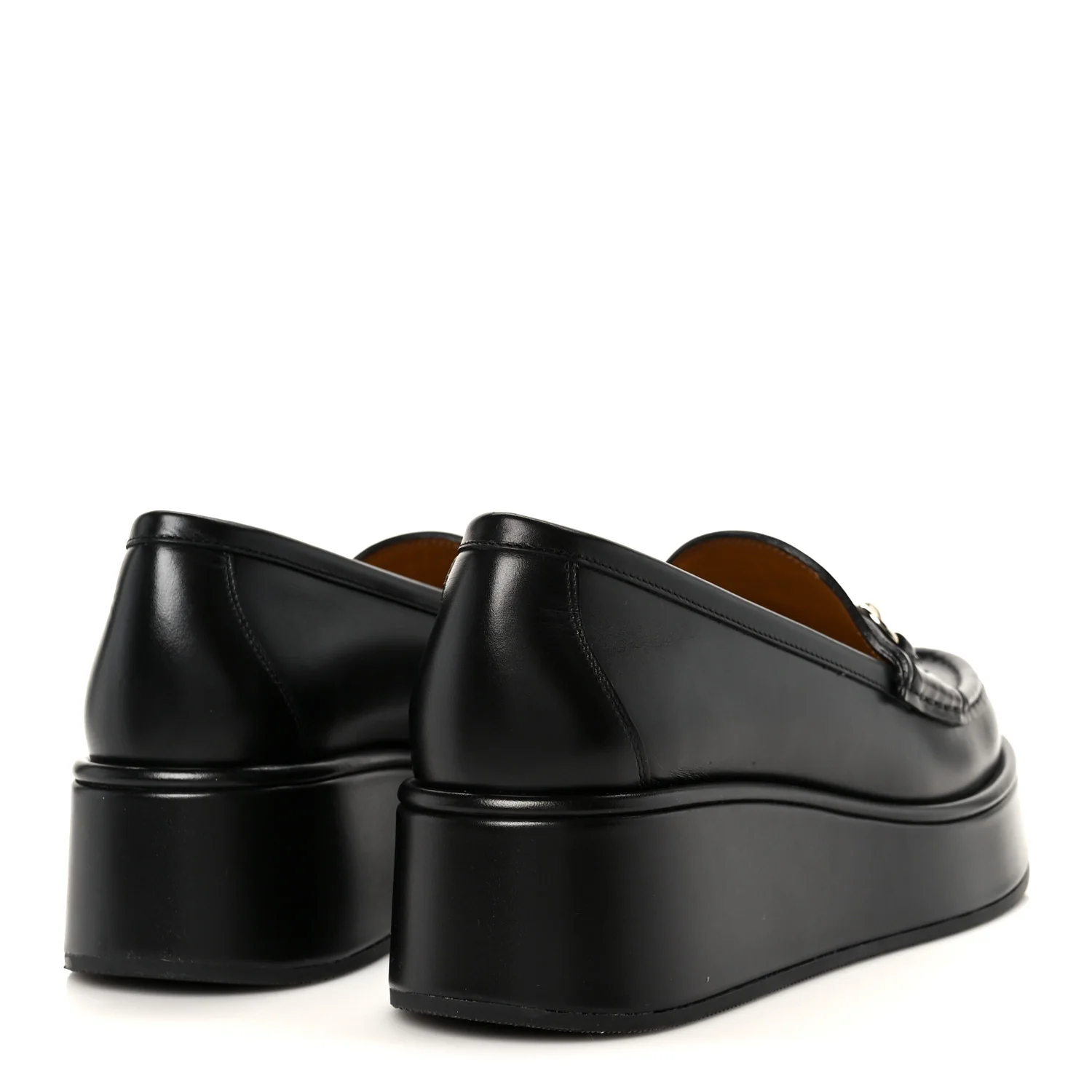 Kama Calfskin Horsebit Womens Wedge Platform Loafers 38.5 Black
