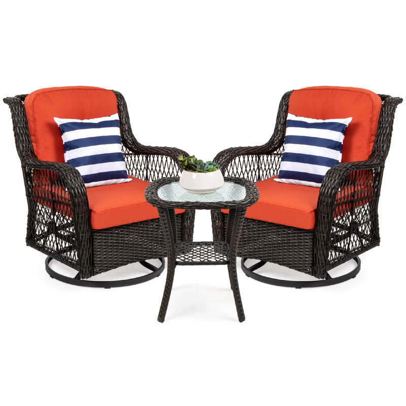 Ensemble de mobilier de jardin en résine tressée 3 pièces avec 2 fauteuils pivotants à bascule et table