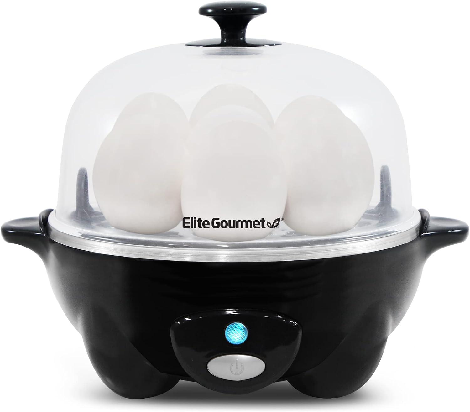 Elite Gourmet EGC-007B Rapid Egg Cooker, 7-Egg Poacher/Omelet Maker, Black |   Easy-to-peel hard, medium, or soft-boiled eggs - automatic shut-off, alarm, 16-recipe booklet included