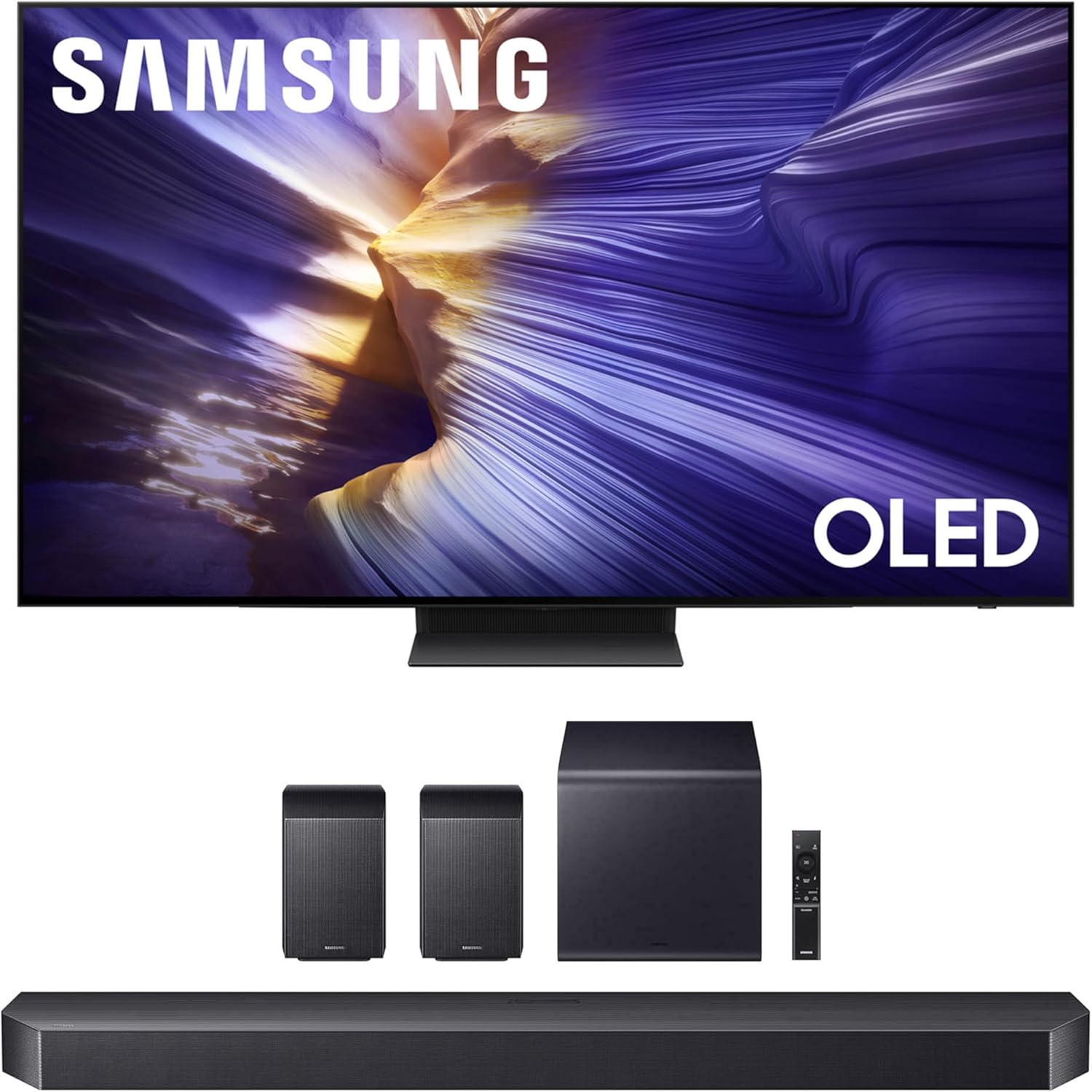 Samsung QN55S90FAFXZA 55 Inch 4K OLED Smart TV with a HW-Q990F Q Series Soundbar 11.1.4 Ch Subwoofer with Rear Speakers (2025)
