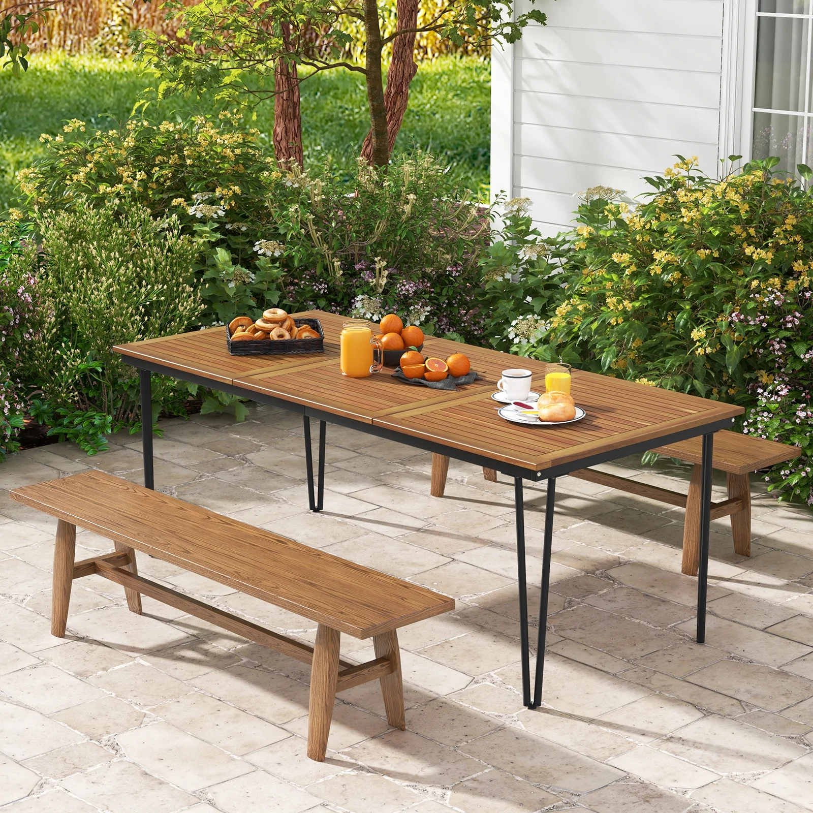 79" Outdoor Dining Table 8-Person Patio Table with 1.9" Umbrella Hole - Image 4