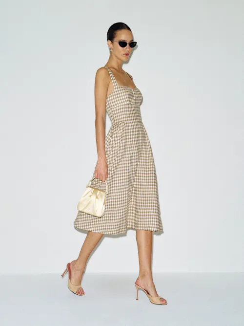 Roma Linen Dress-Dunes Check