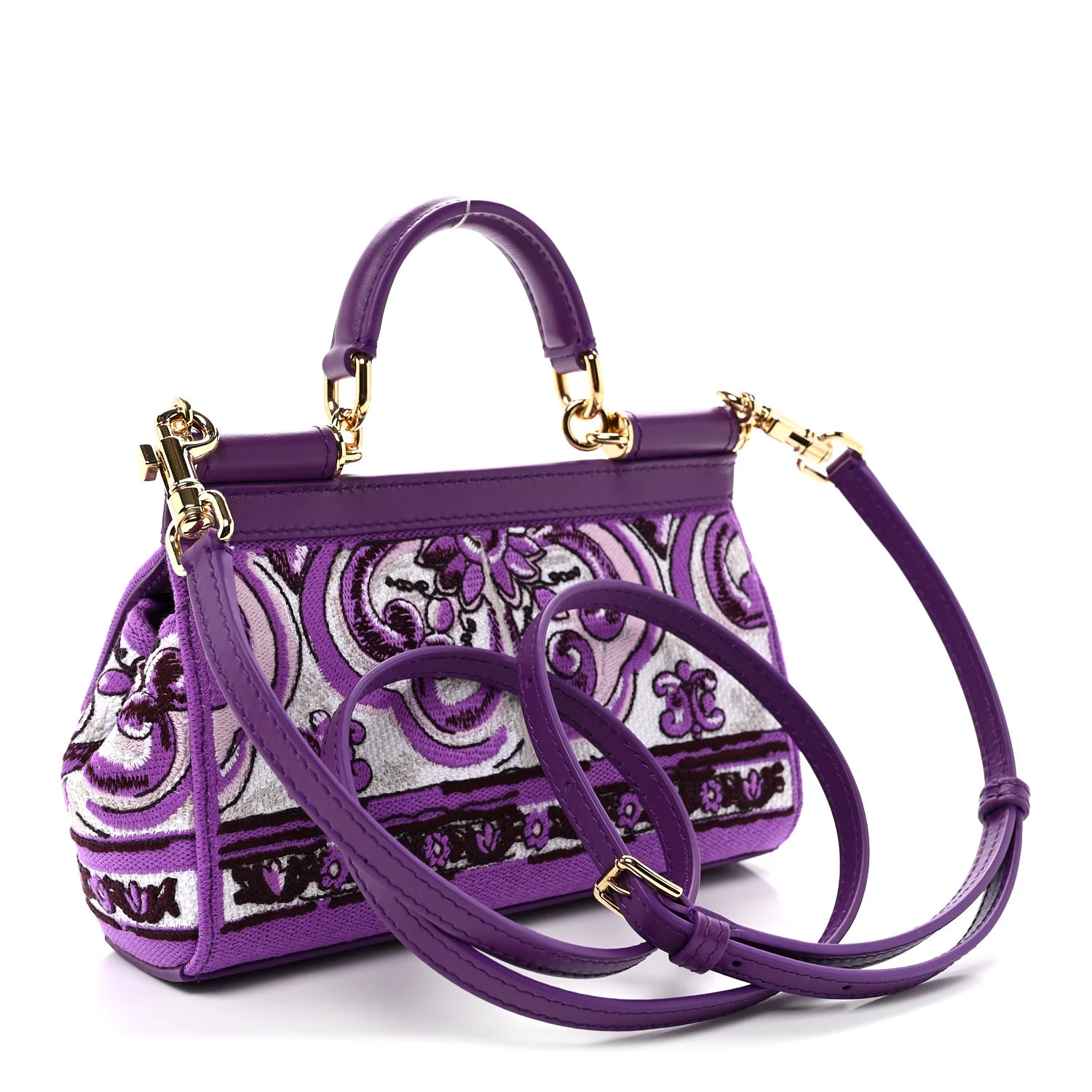 Canvas Embroidery Majolica Small Sicily Handbag Purple