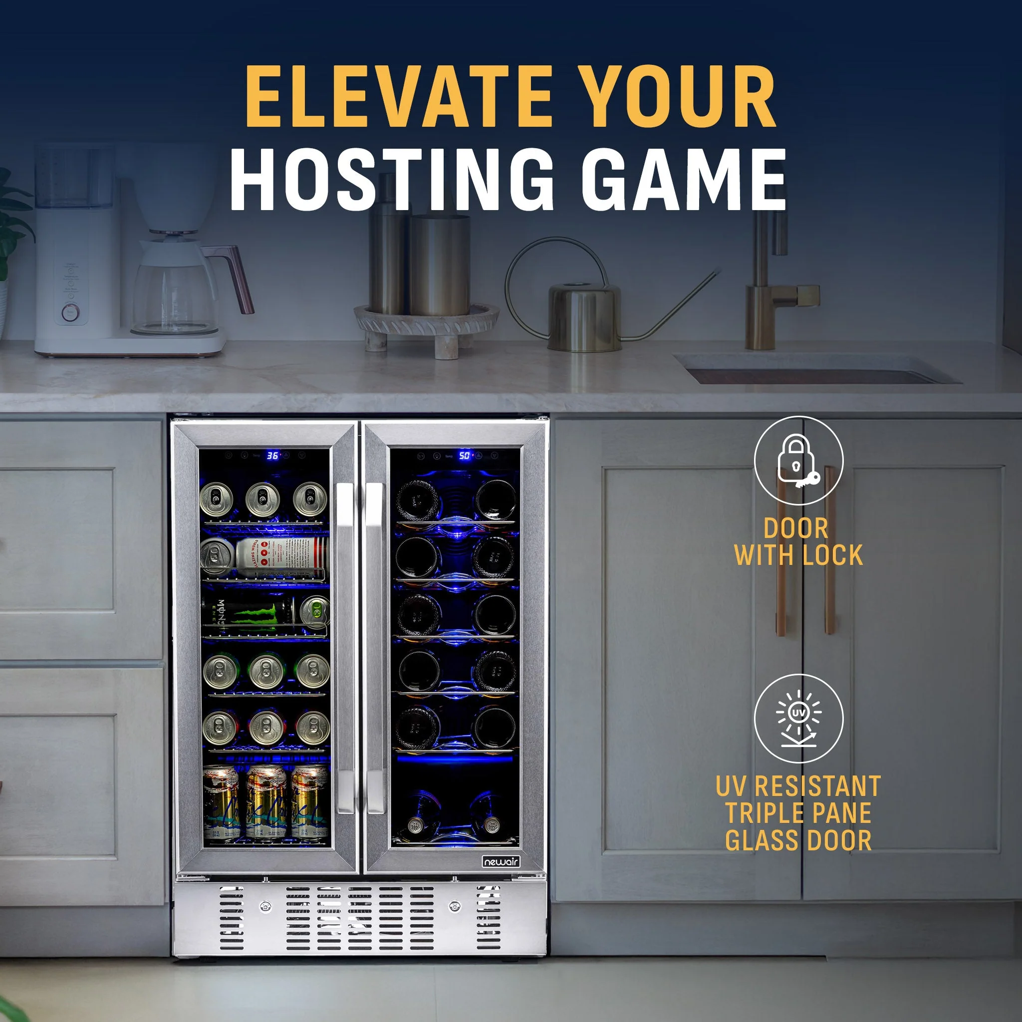 Newair 24” Dual Zone Wine and Beverage Fridge in Stainless Steel