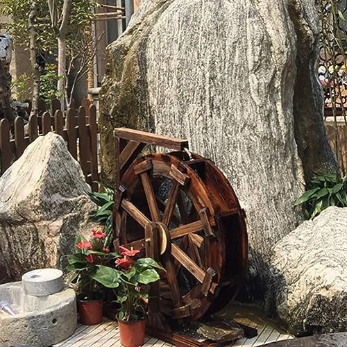 Water Wheel Fountain Outdoor Garden with Stand, Outdoor Water Fountains and Waterfalls, Wooden Water Wheel Fountain for Patio Pond Pool, Garden Decoration Water Feature, Vintage Rustic Ornamental (Co