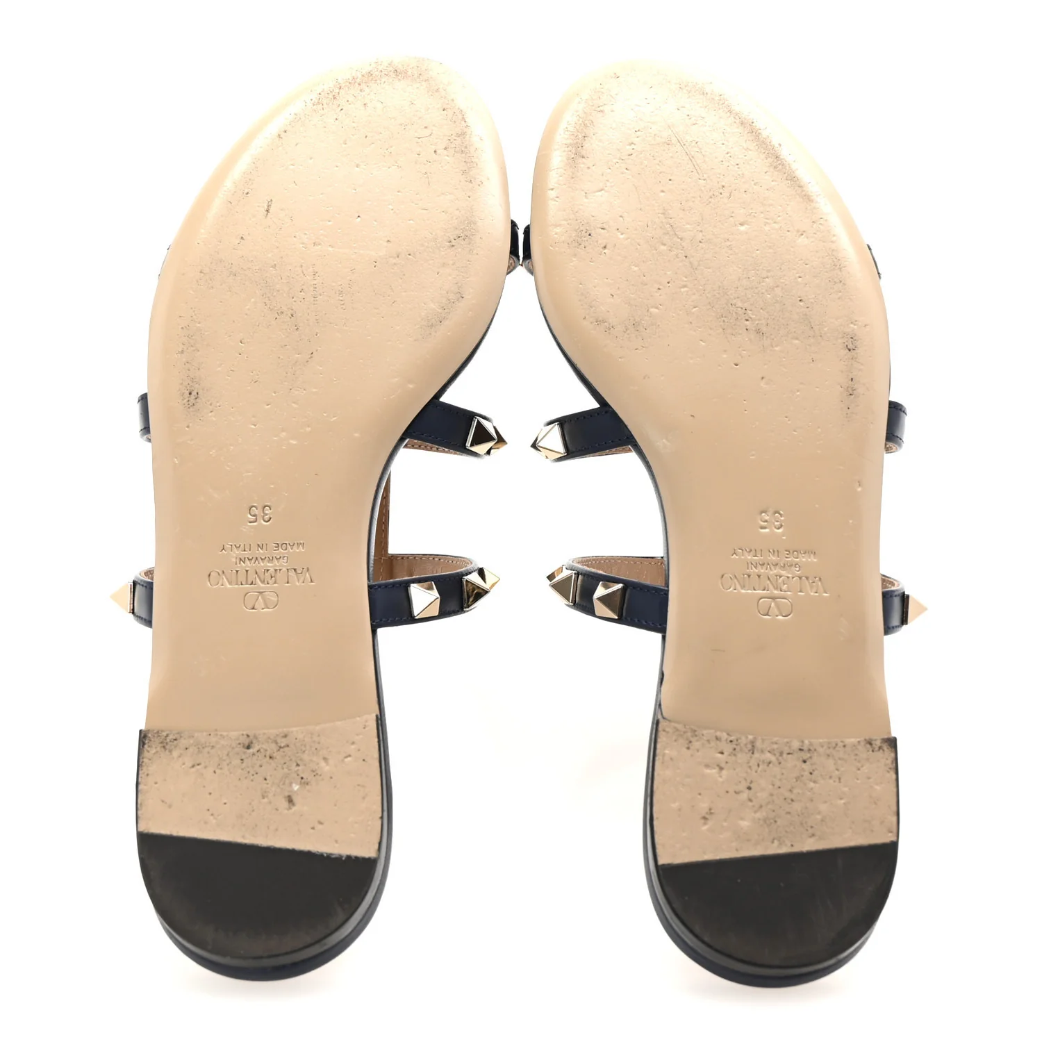 Nappa Rockstud Caged Flat Slide Sandals 35 Marine