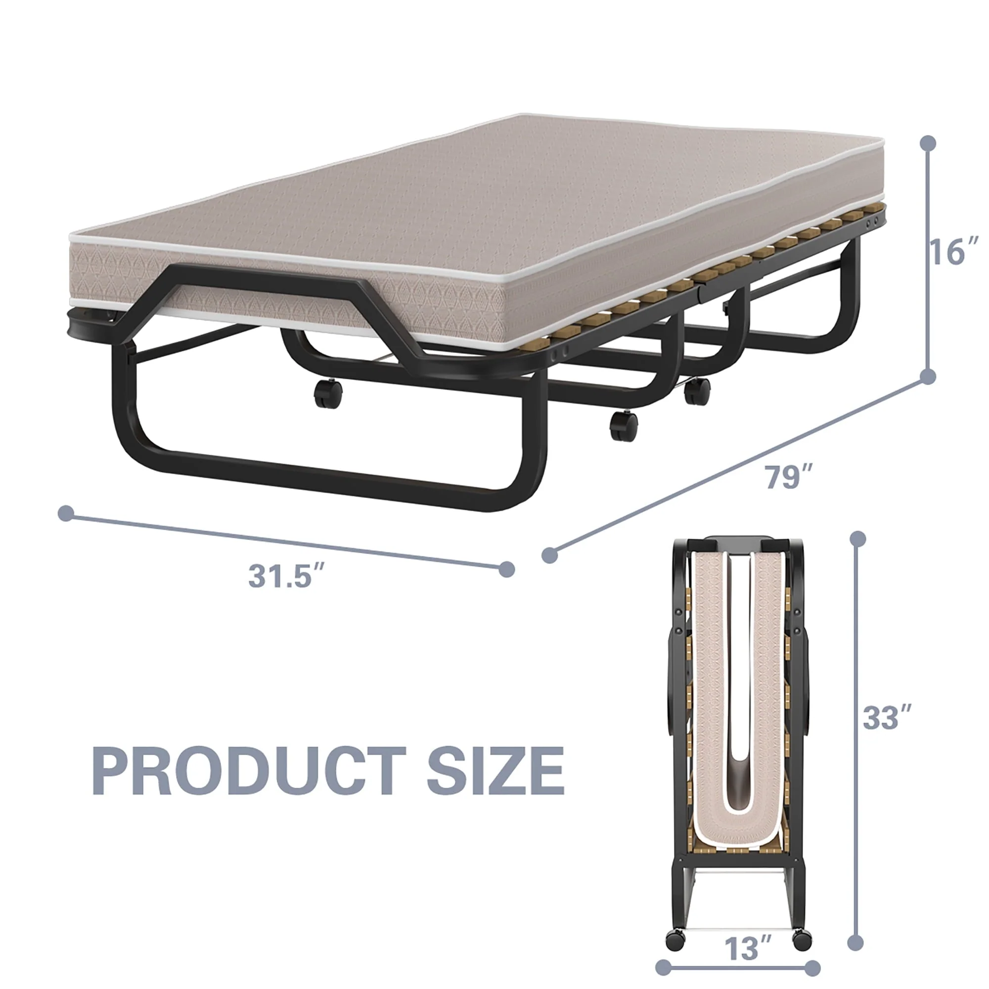 Gymax Folding Bed w/ Memory Foam Mattress Rollaway Metal Guest Bed Sleeper Made in Italy Image 2