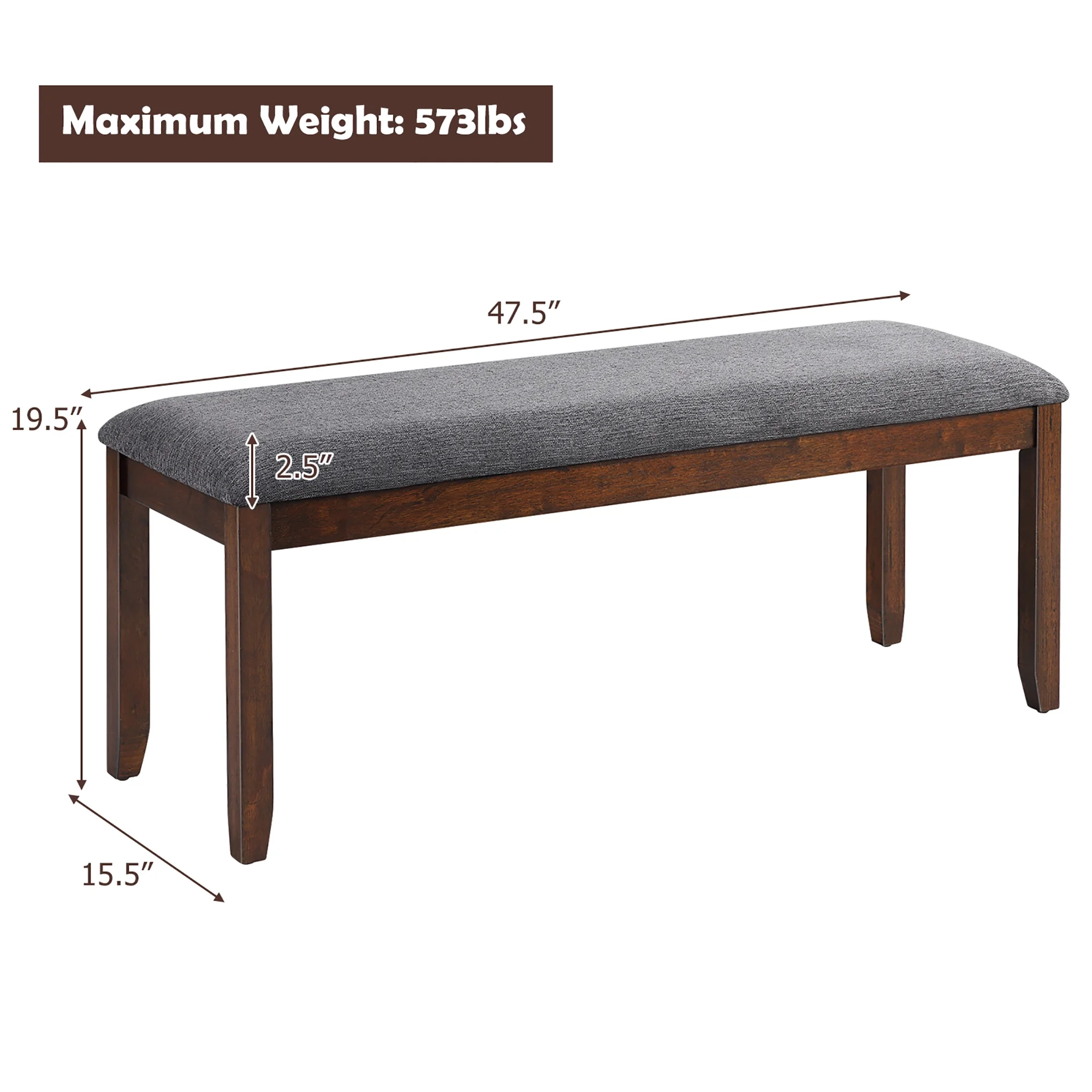 Costway Dining Bench Upholstered Entryway Bench Footstool Kitchen W/ Wood Legs
