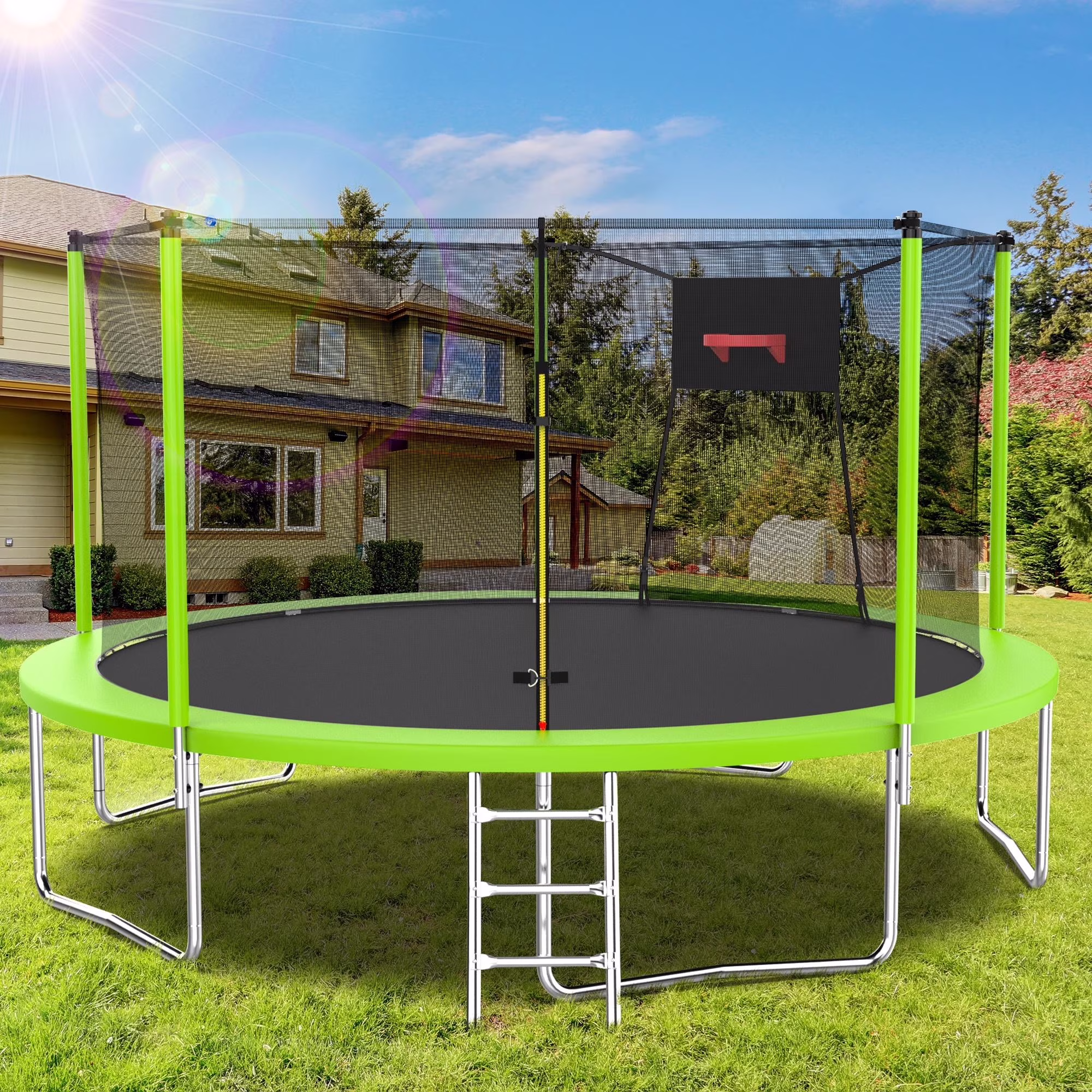 14FT Trampoline, 1320LBS Kids Trampoline with Basketball Hoop, Outdoor Adult Trampoline w/Enclosure Net Heavy-duty Supports(14FT-Blue) - Image 3