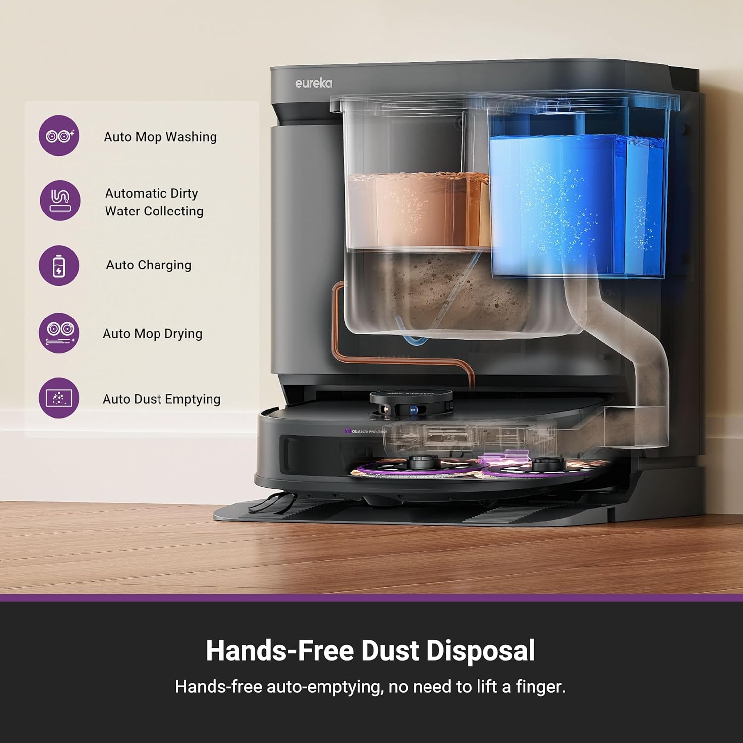 Eureka J15 Evo Ultra Self-Emptying Robot Vacuum and Mop Combo, 22,000 Pa Suction Auto Mop Lifting 131°F Hot Air Dry Scrub Extend Robotic Vacuum Cleaner
