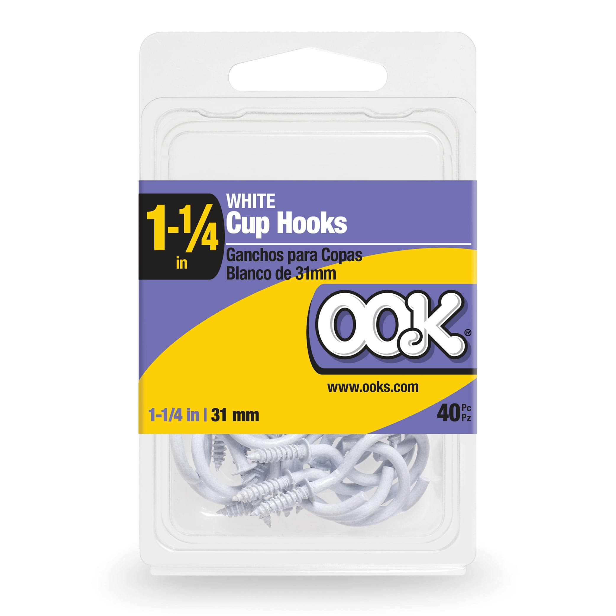 Ook Screw-In Cup Hooks - White - 1.25 in
