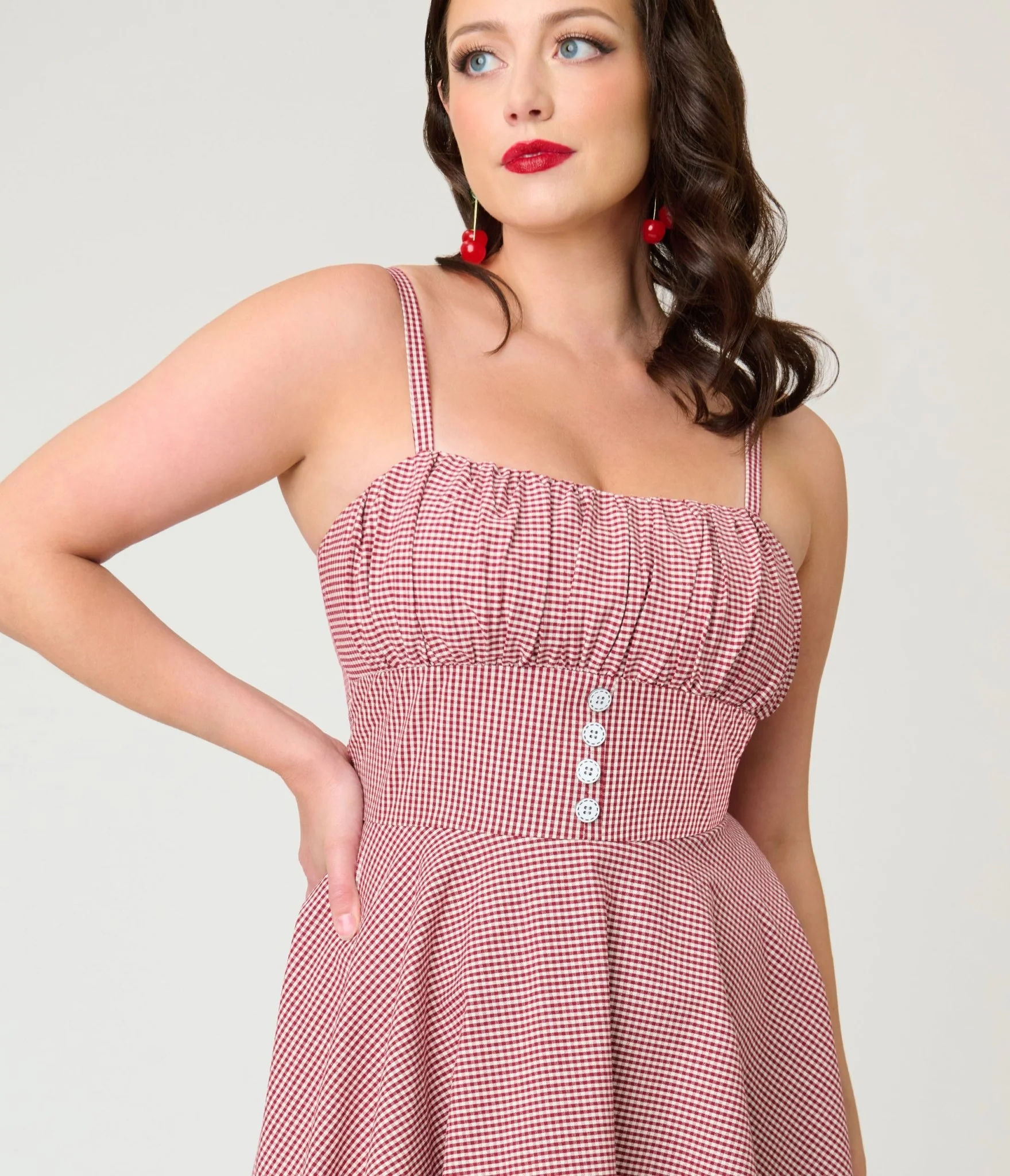 Timeless London Red Gingham Button Detail Swing Dress