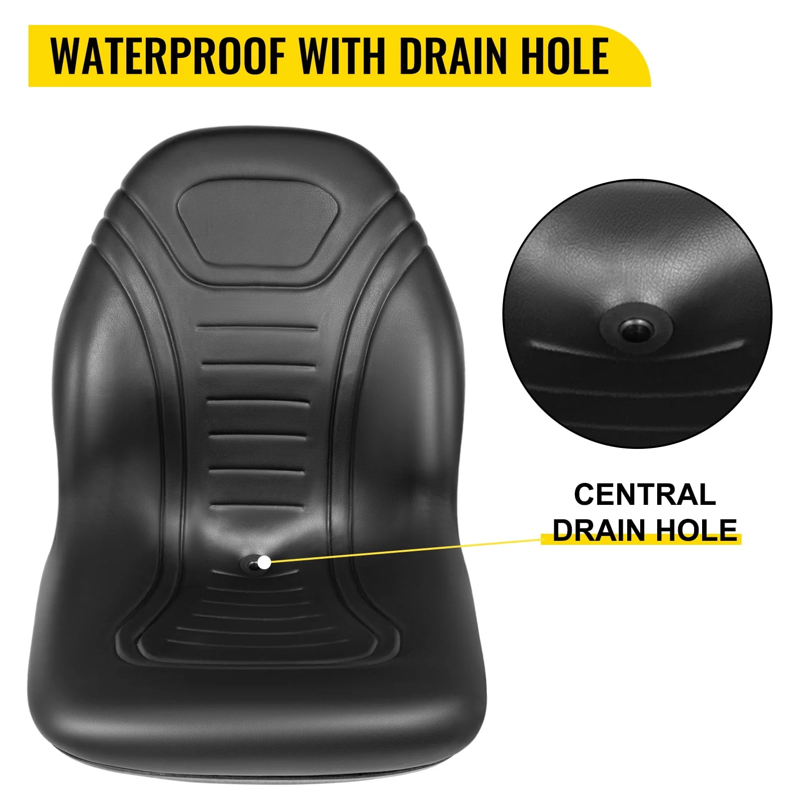 2pcs Universal Tractor Seat Replacement,Compact High Back Mower Seat Pair,Black Vinyl Forklift Seat,Central Drain Hole Skid Steer Seat with Mounting Bolt Patterns of 8" x 11 5" 11 25" x 11 5" Image 4
