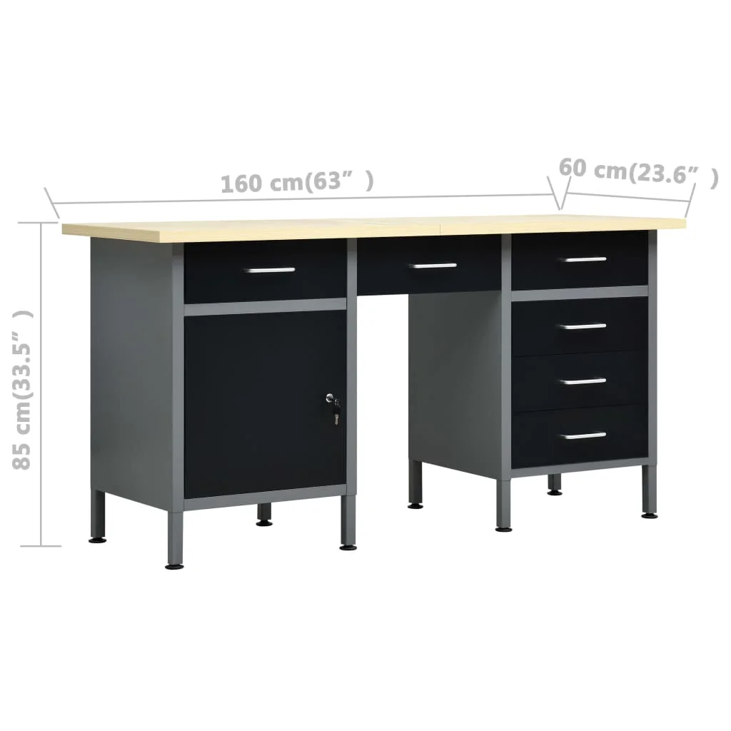 vidaXL Workbench Black 63x23.6x33.5 Steel