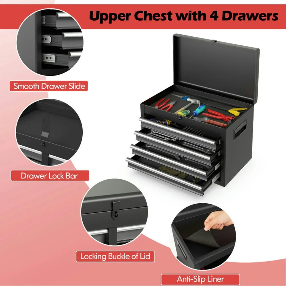 GVN 2-in-1 Rolling Tool Chest with 5 Sliding Lockable Drawers-Black & Gray